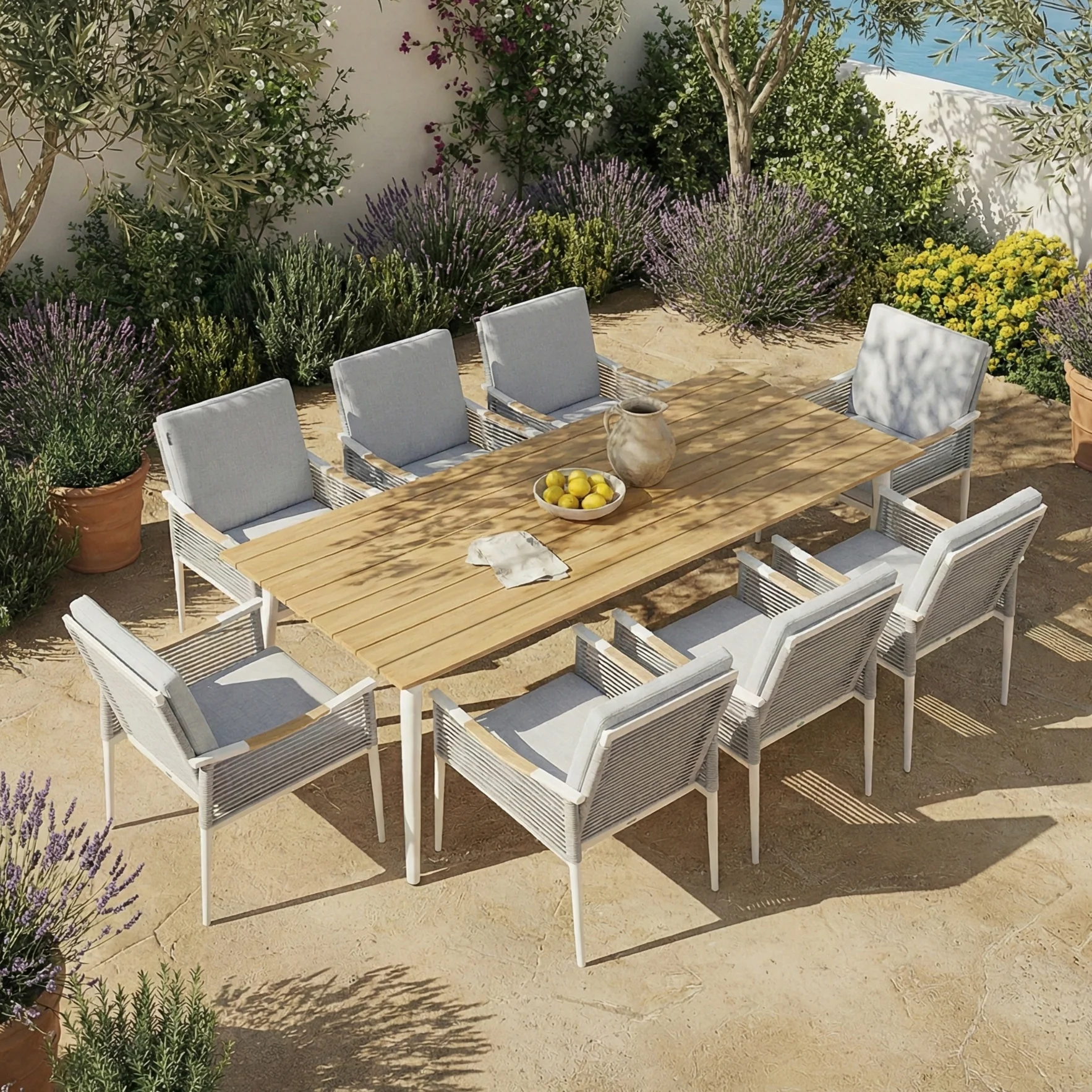 Casara 9 Piece Outdoor Dining Set in White and Grey - Image 3