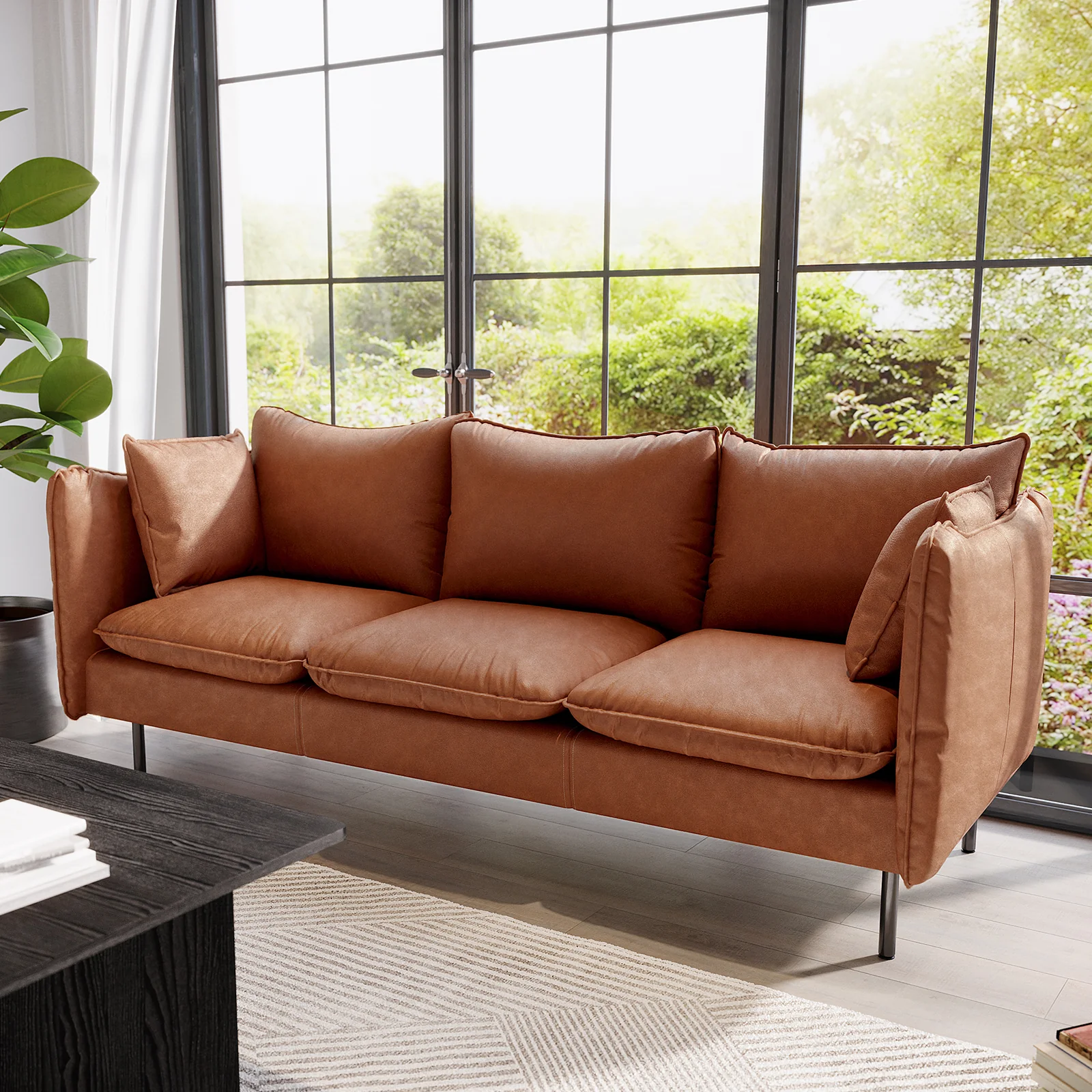 Cassian 3 Seater PU Leather Sofa in Mocha - Image 2