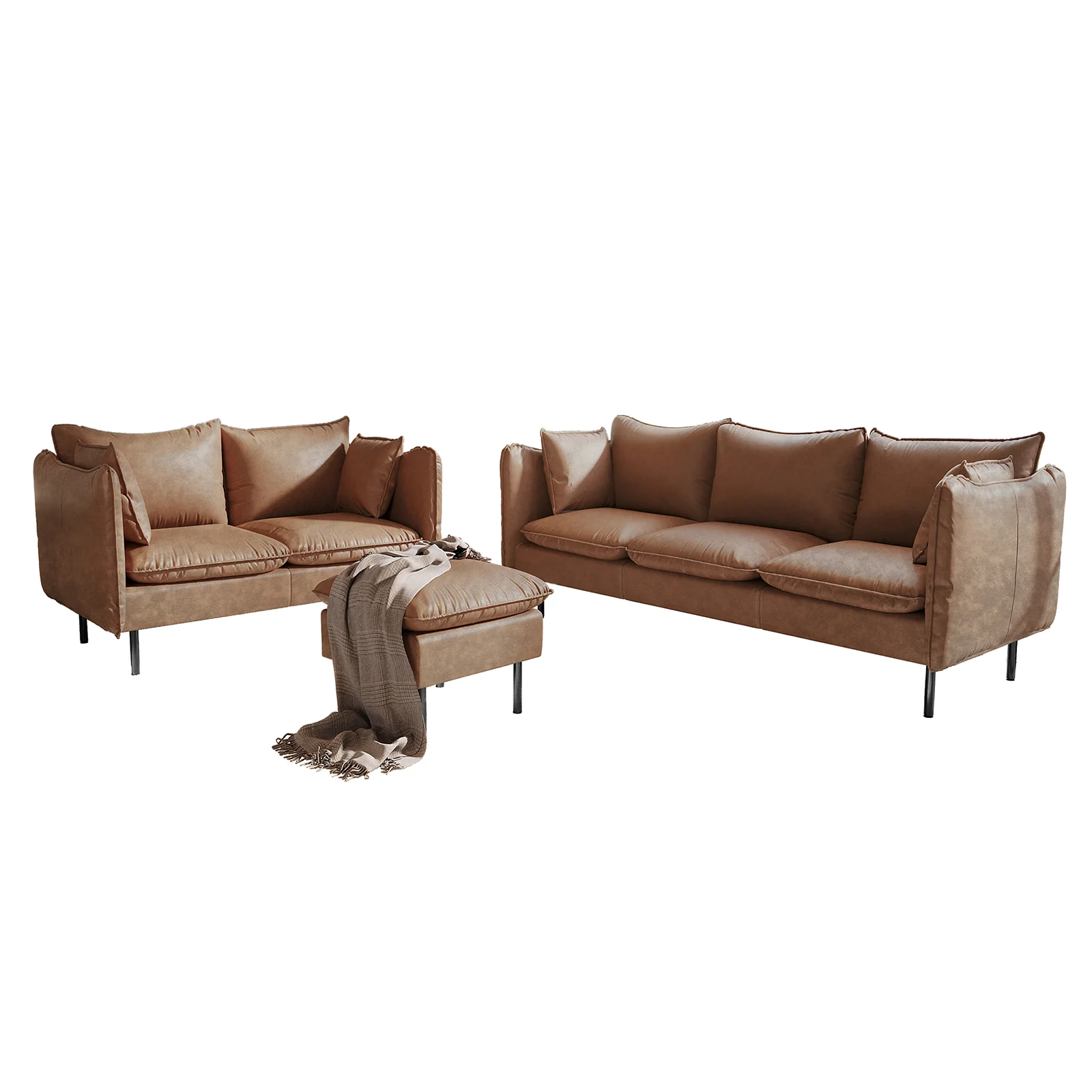 Cassian 6 Seater PU Leather Sofa Set in Chocolate Brown