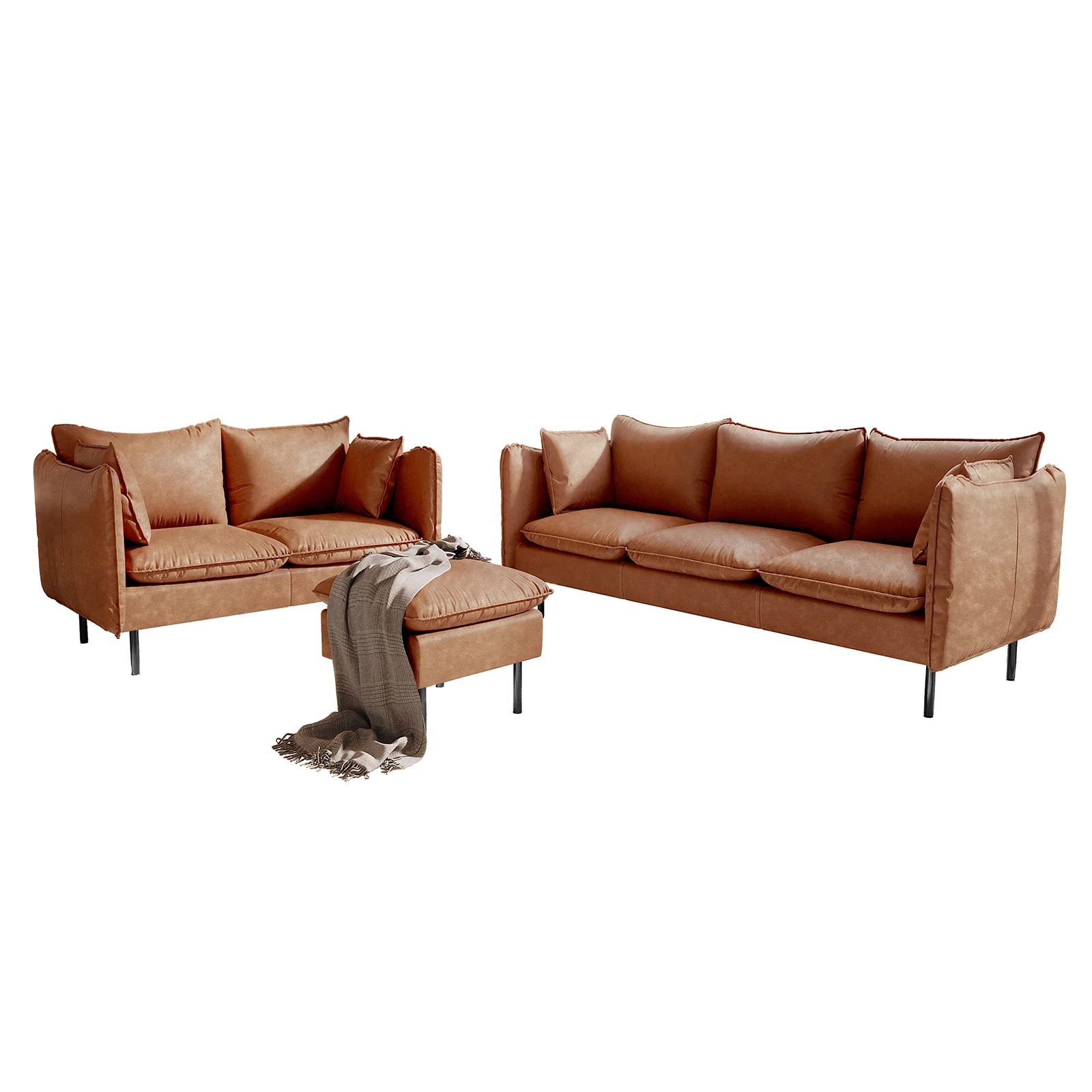 Cassian 6 Seater PU Leather Sofa Set in Mocha