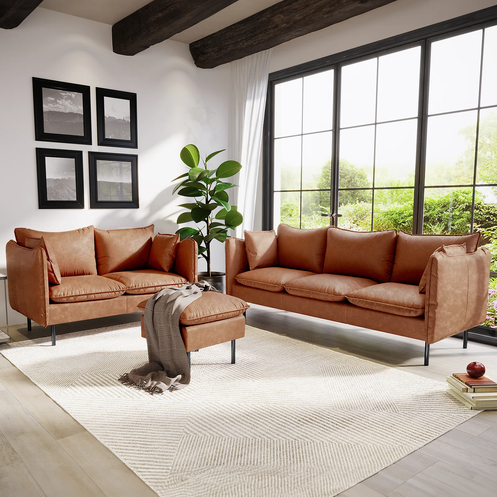 Cassian 6 Seater PU Leather Sofa Set in Mocha - Image 2