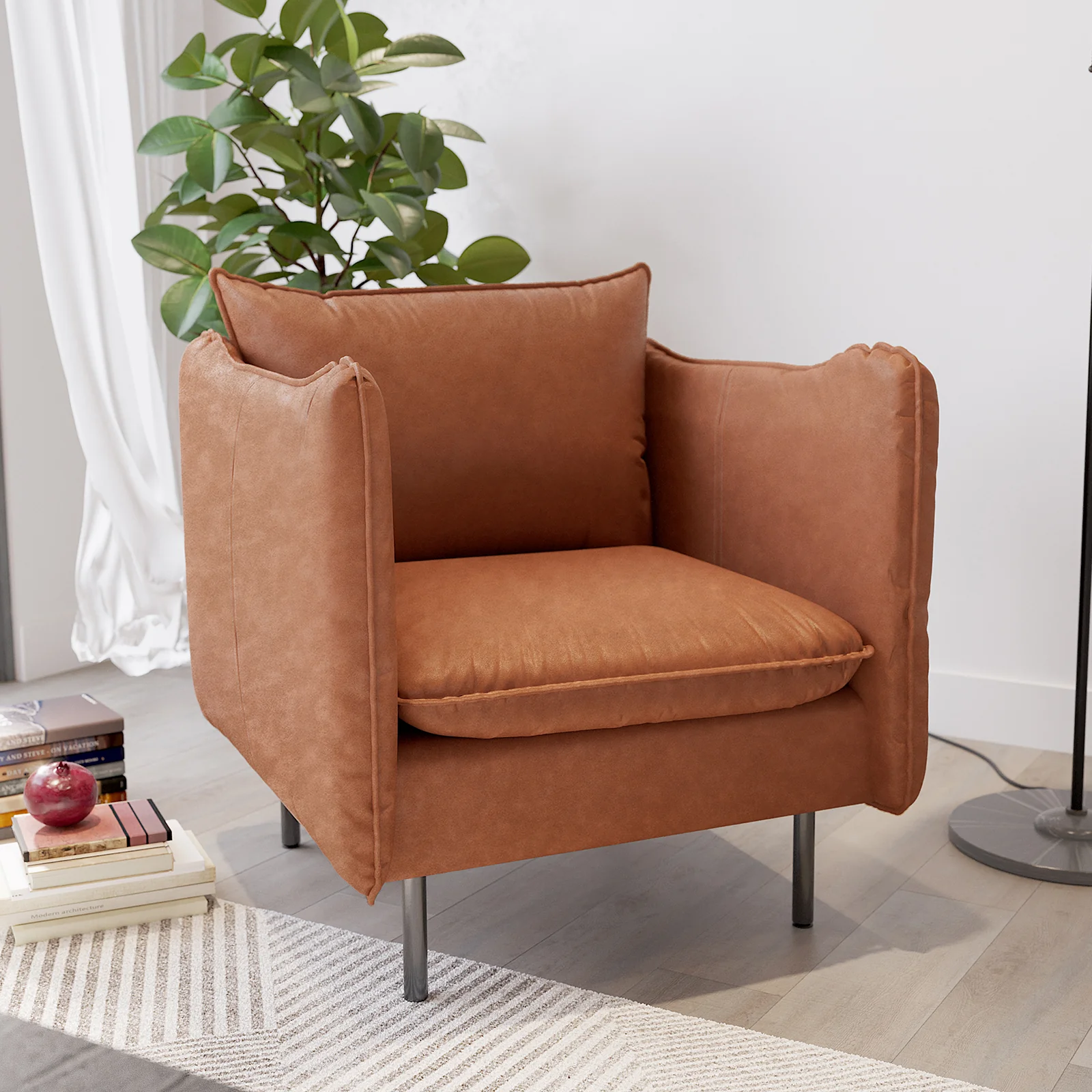 Cassian PU Leather Armchair in Mocha - Image 2