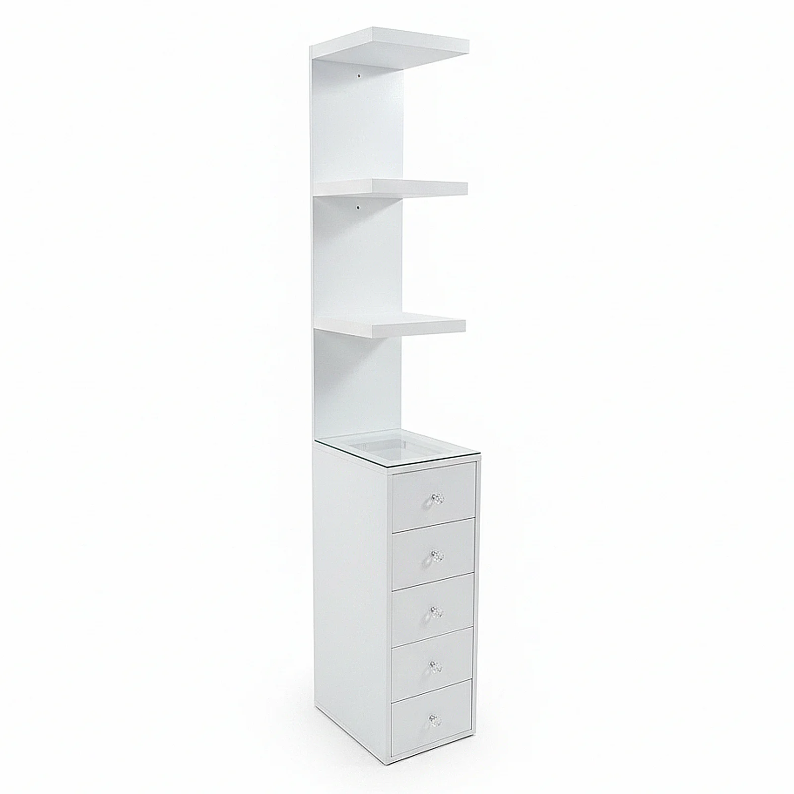 Isobel LED Makeup Storage Shelf with Drawers in White - Image 9