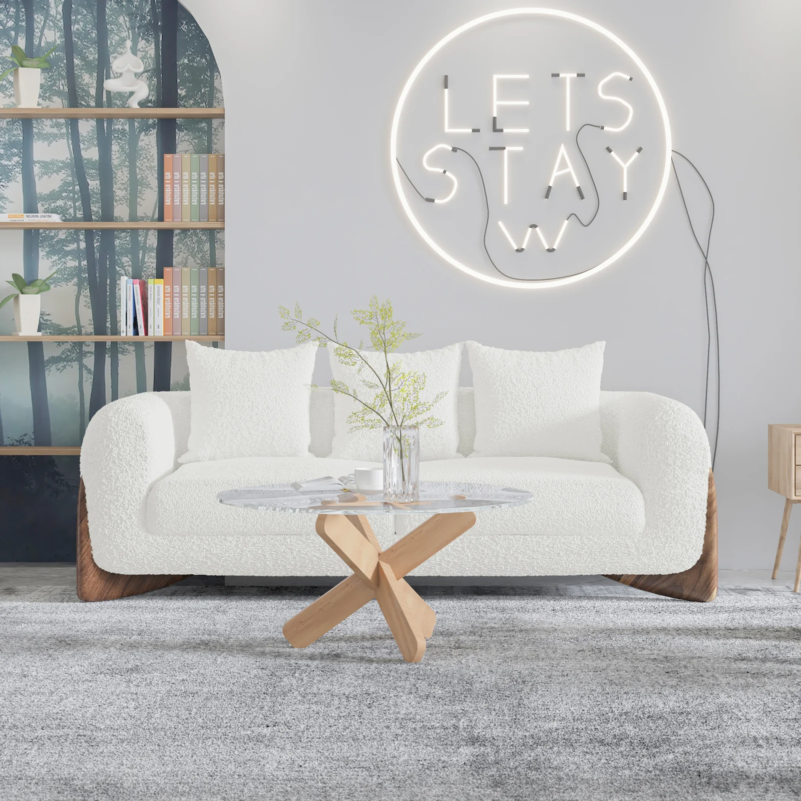 Charla 3 Seater Boucle Sofa with Pillows in Cream White - Image 6
