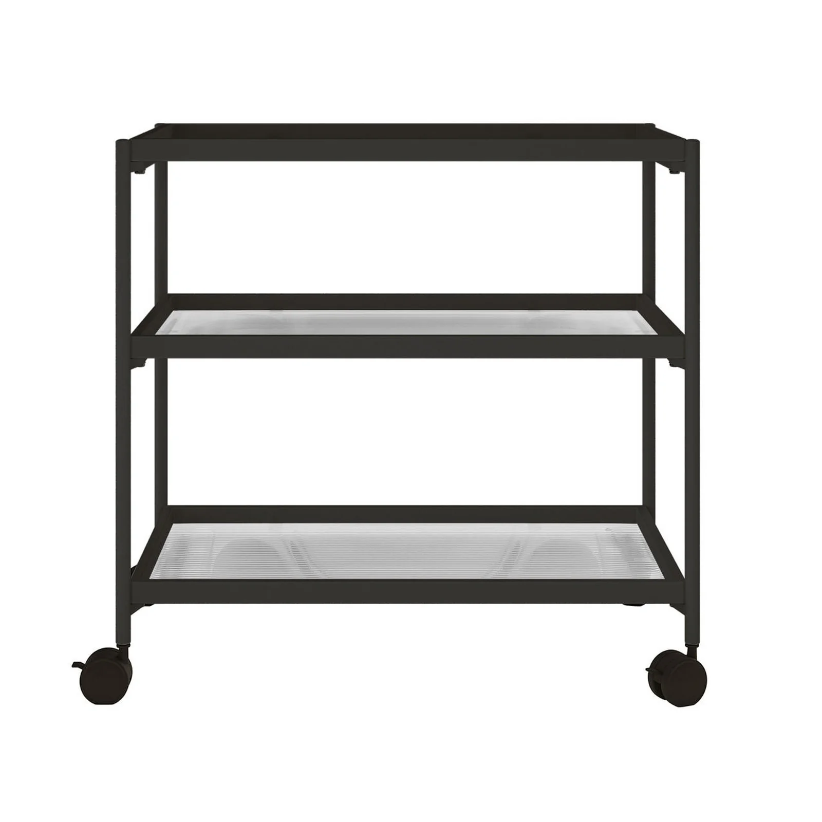 Chelsea 3-Tier Fluted Glass Drink Cart Bar Trolley in Black - Image 4