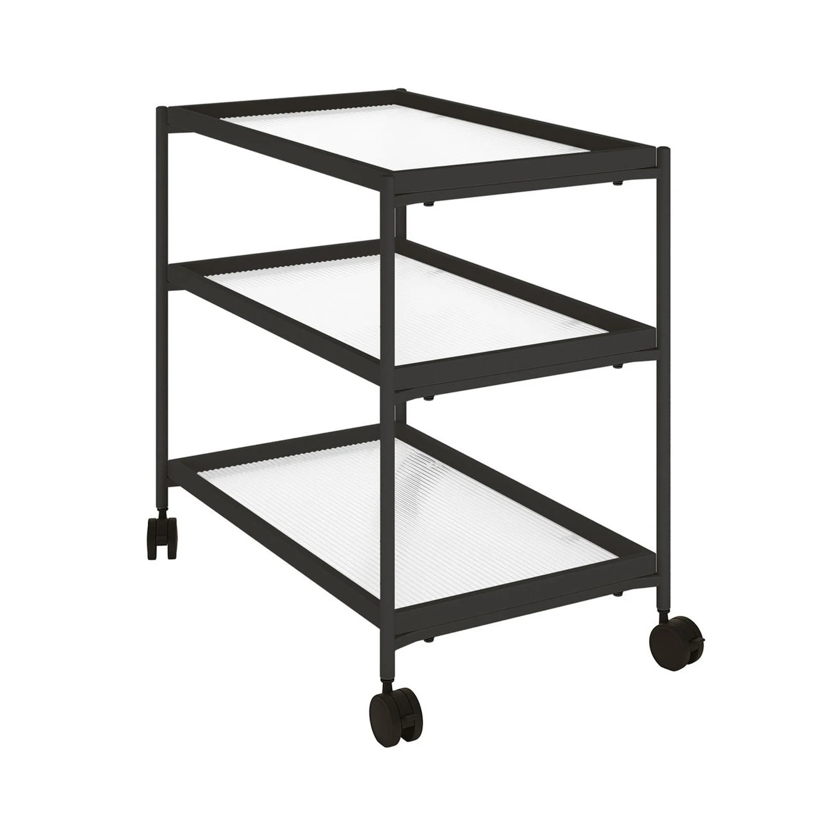 Chelsea 3-Tier Fluted Glass Drink Cart Bar Trolley in Black - Image 5