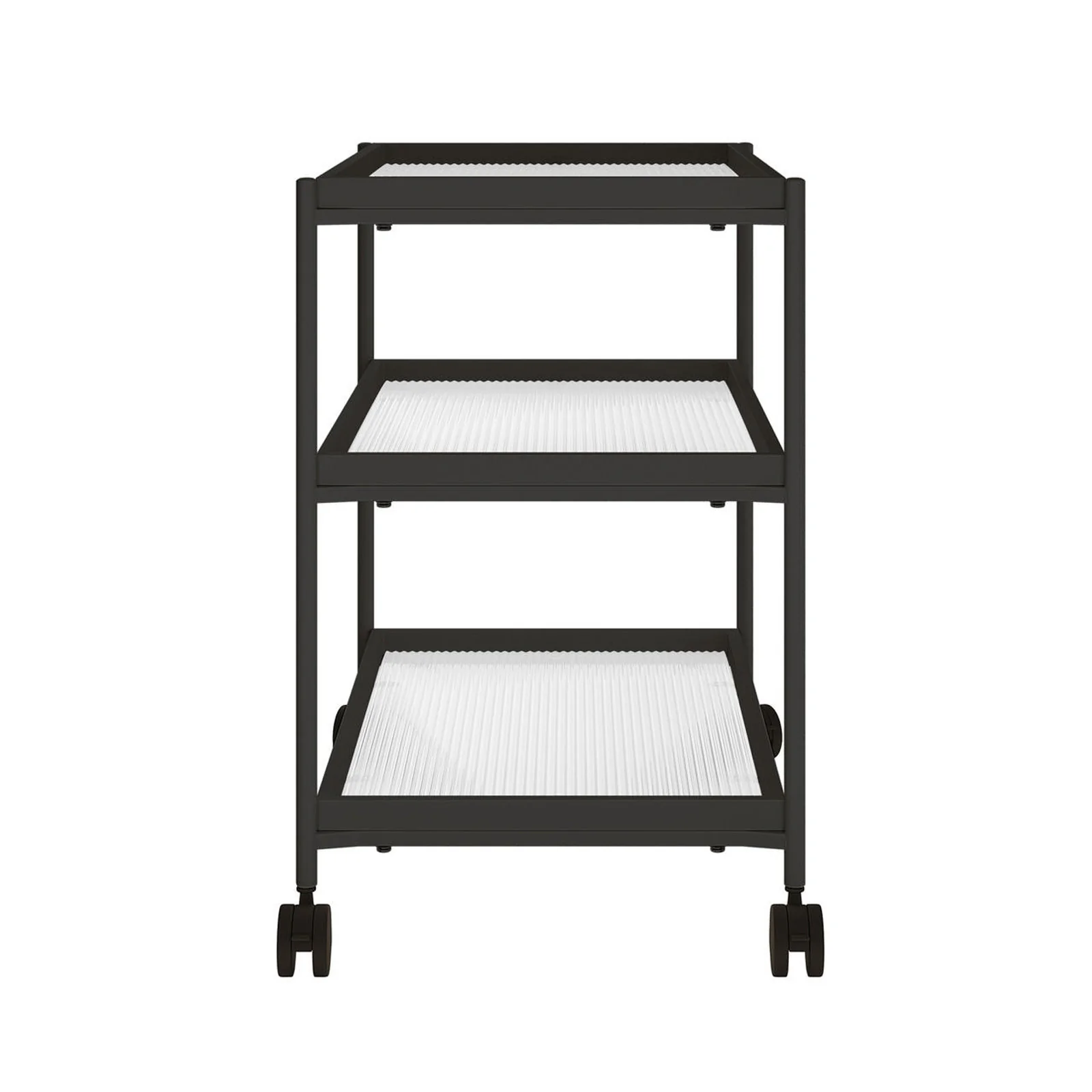 Chelsea 3-Tier Fluted Glass Drink Cart Bar Trolley in Black - Image 6