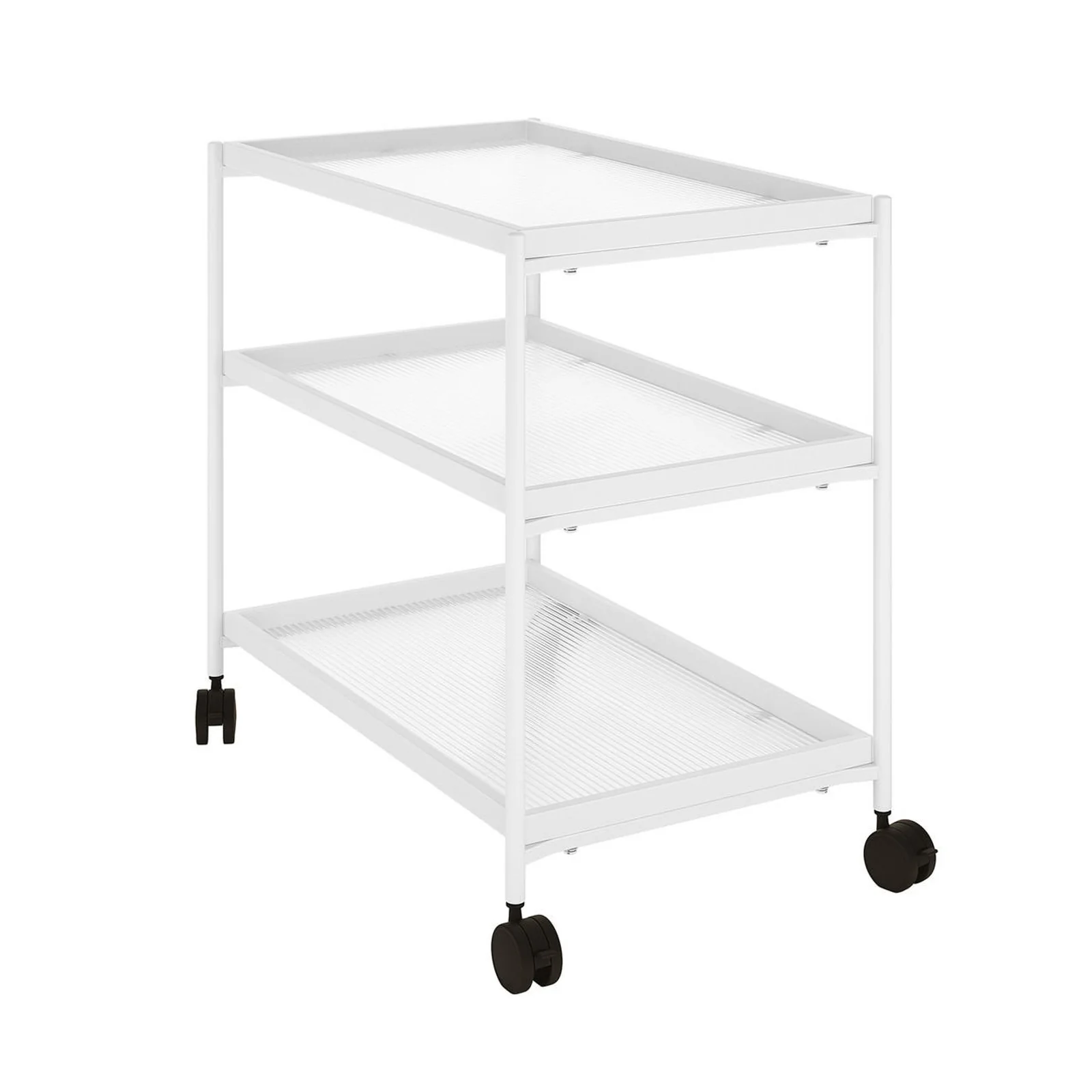 Chelsea 3-Tier Fluted Glass Drink Cart Bar Trolley in White - Image 5