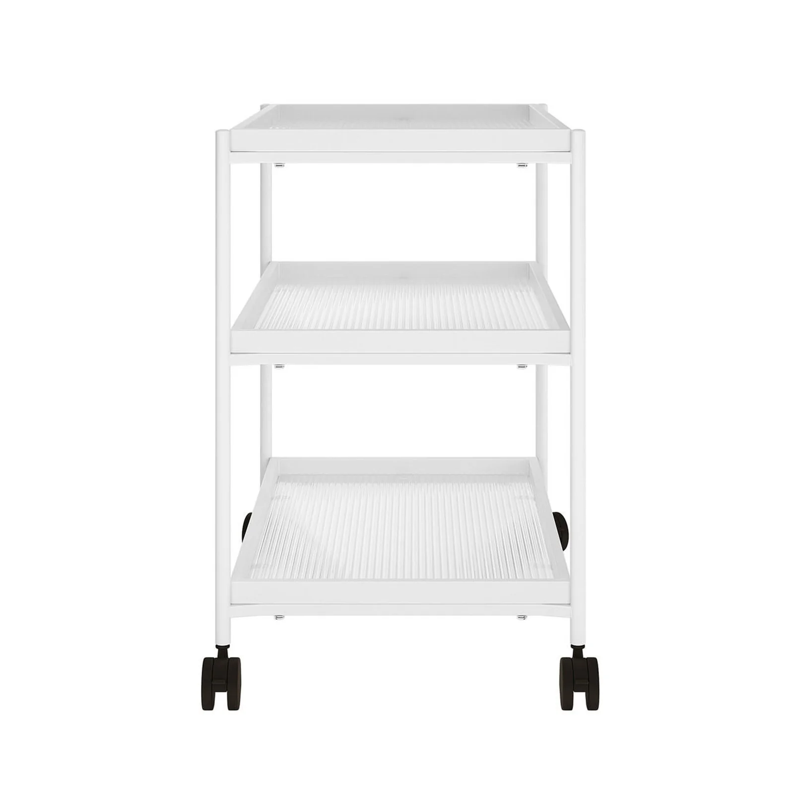 Chelsea 3-Tier Fluted Glass Drink Cart Bar Trolley in White - Image 6