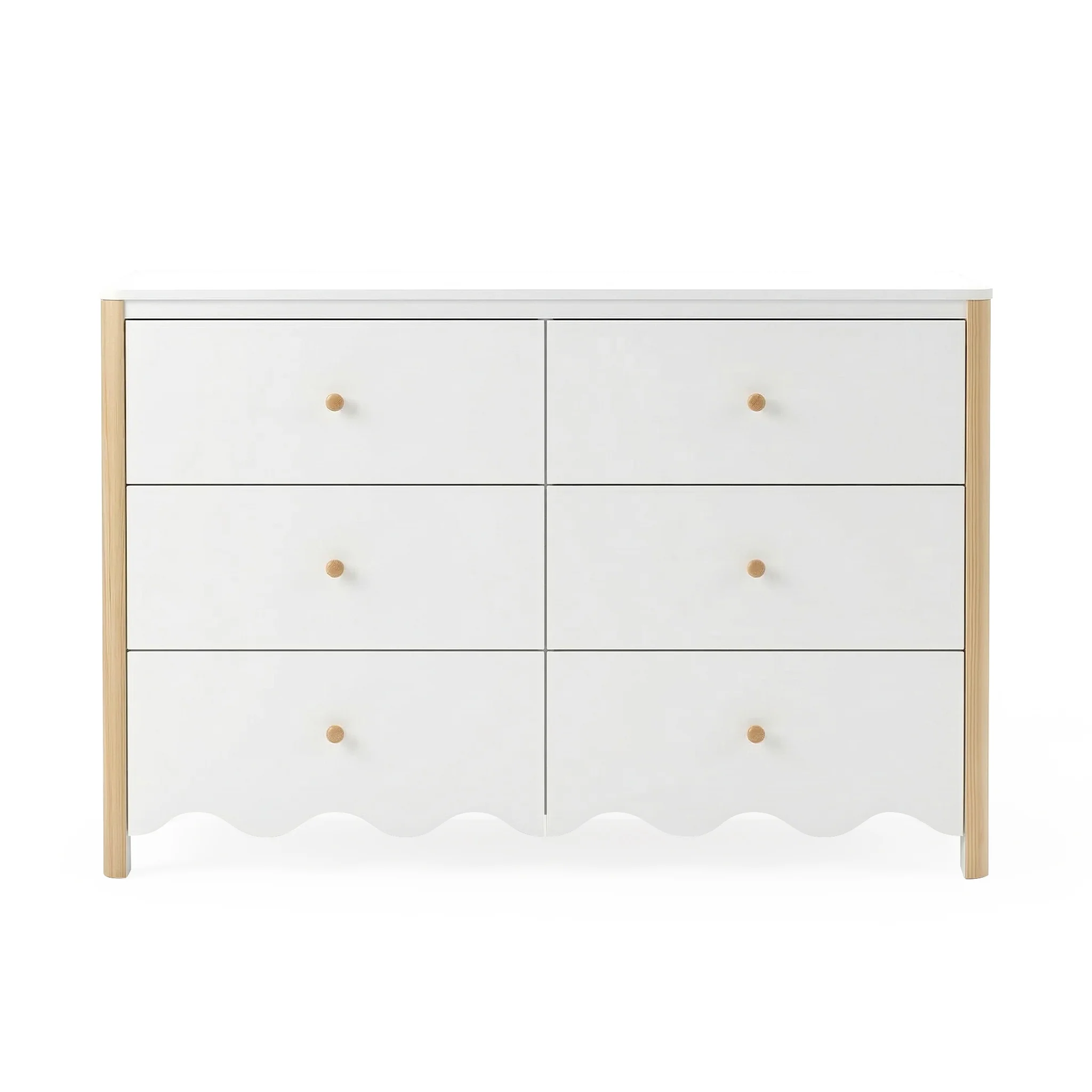 Cherish Scalloped 6 Drawer Lowboy Dresser in White & Natural - Image 6