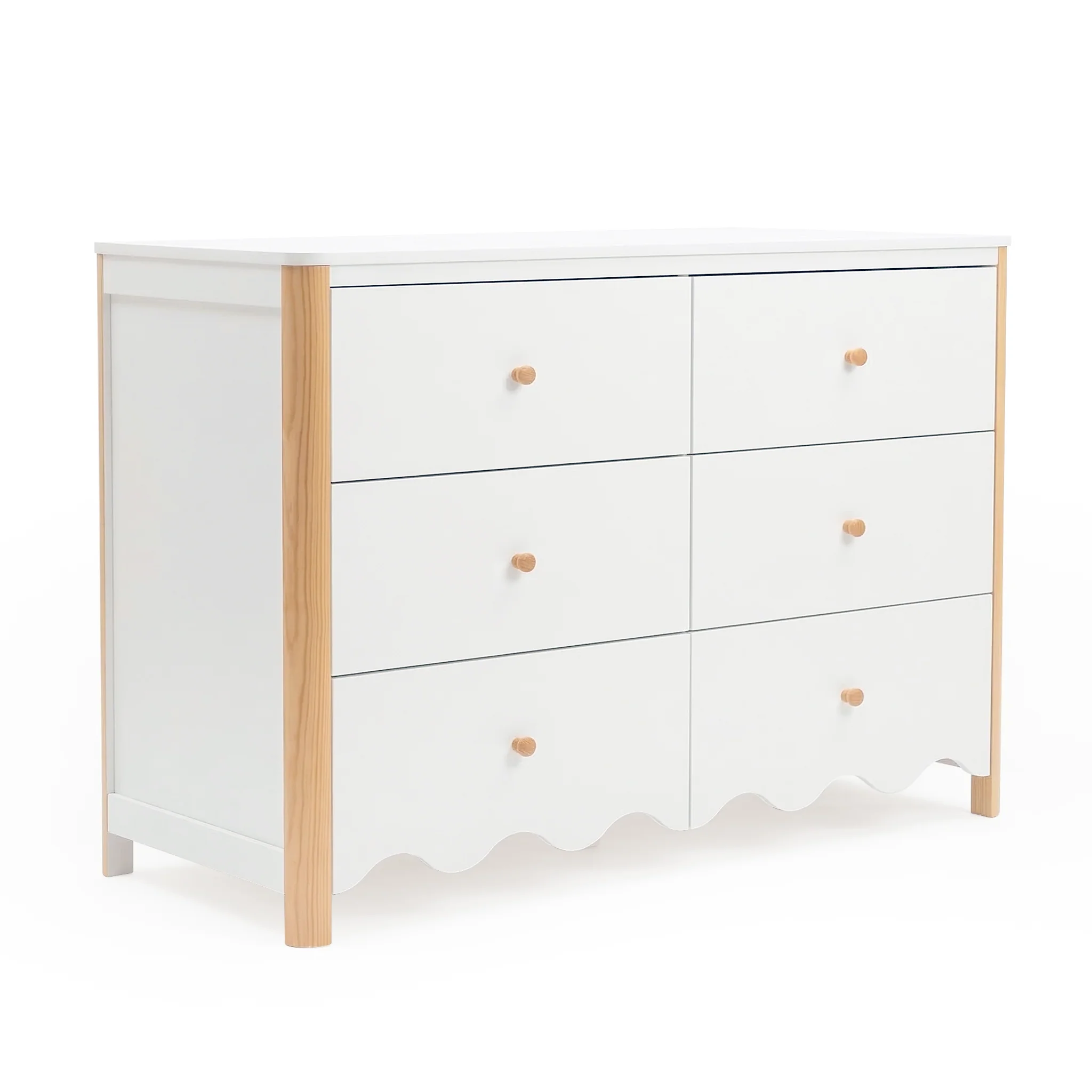 Cherish Scalloped 6 Drawer Lowboy Dresser in White & Natural - Image 7