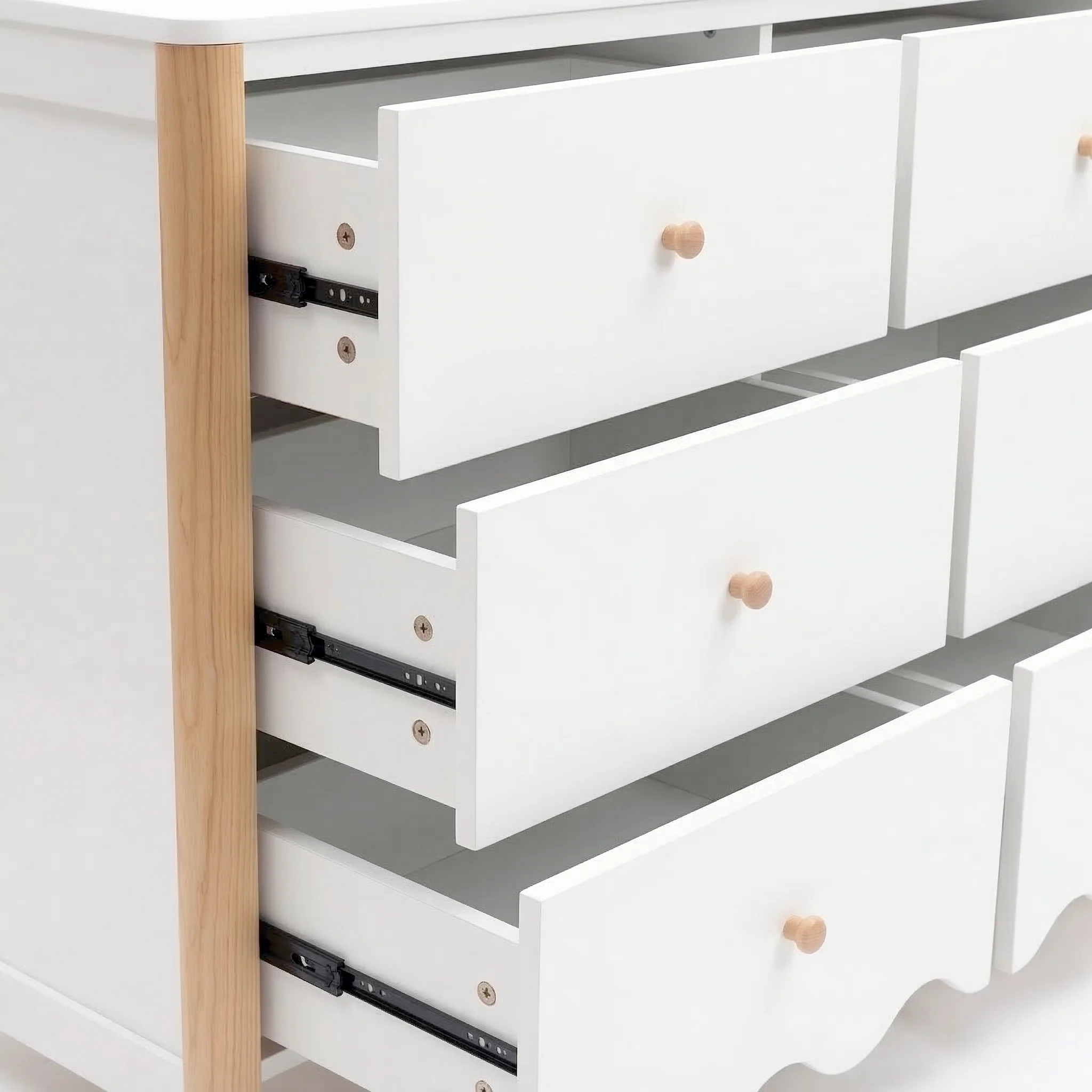 Cherish Scalloped 6 Drawer Lowboy Dresser in White & Natural - Image 9