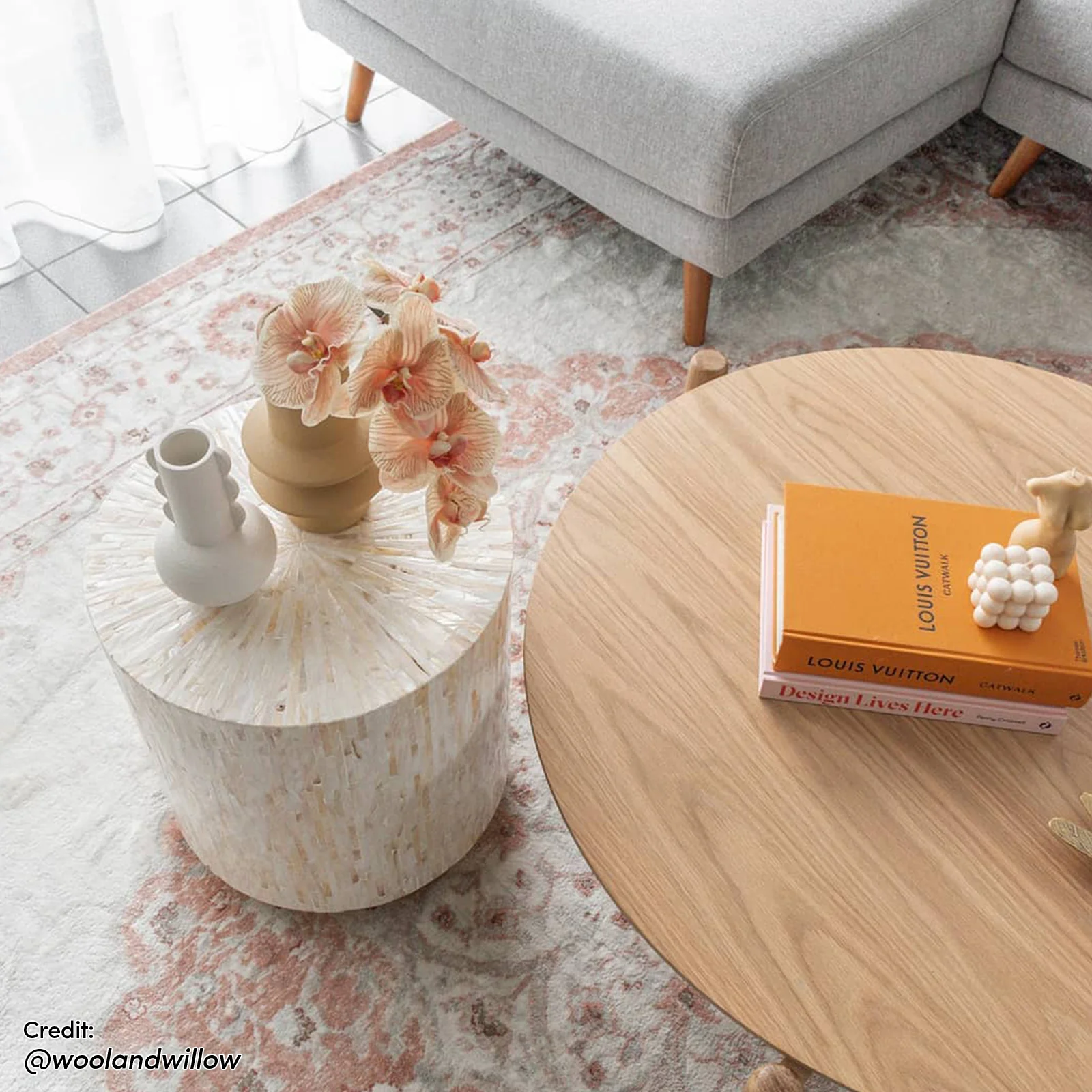 Chris 35cm Mother of Pearl Inlay Side Table in Cream - Image 6