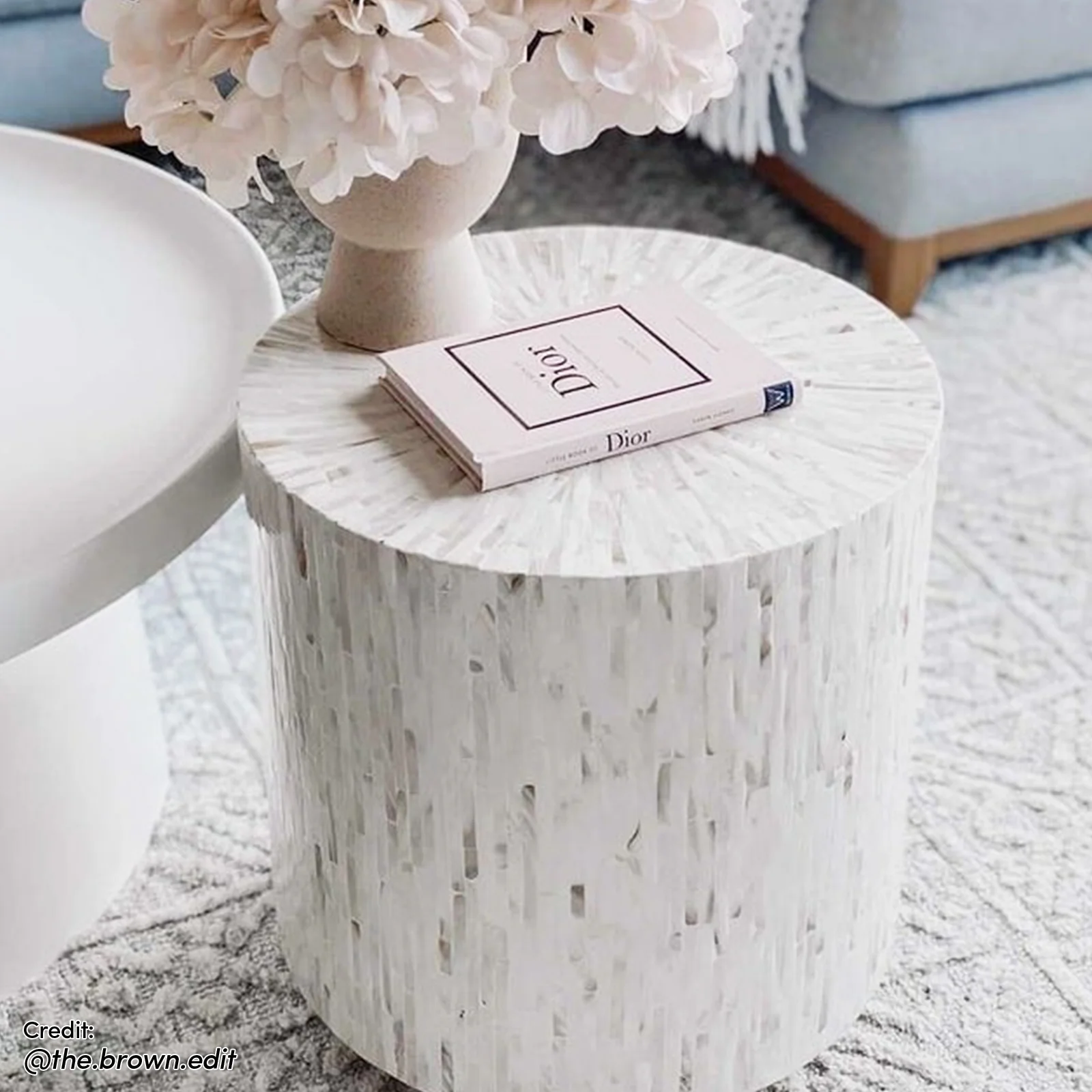 Chris 35cm Mother of Pearl Inlay Side Table in Cream - Image 7