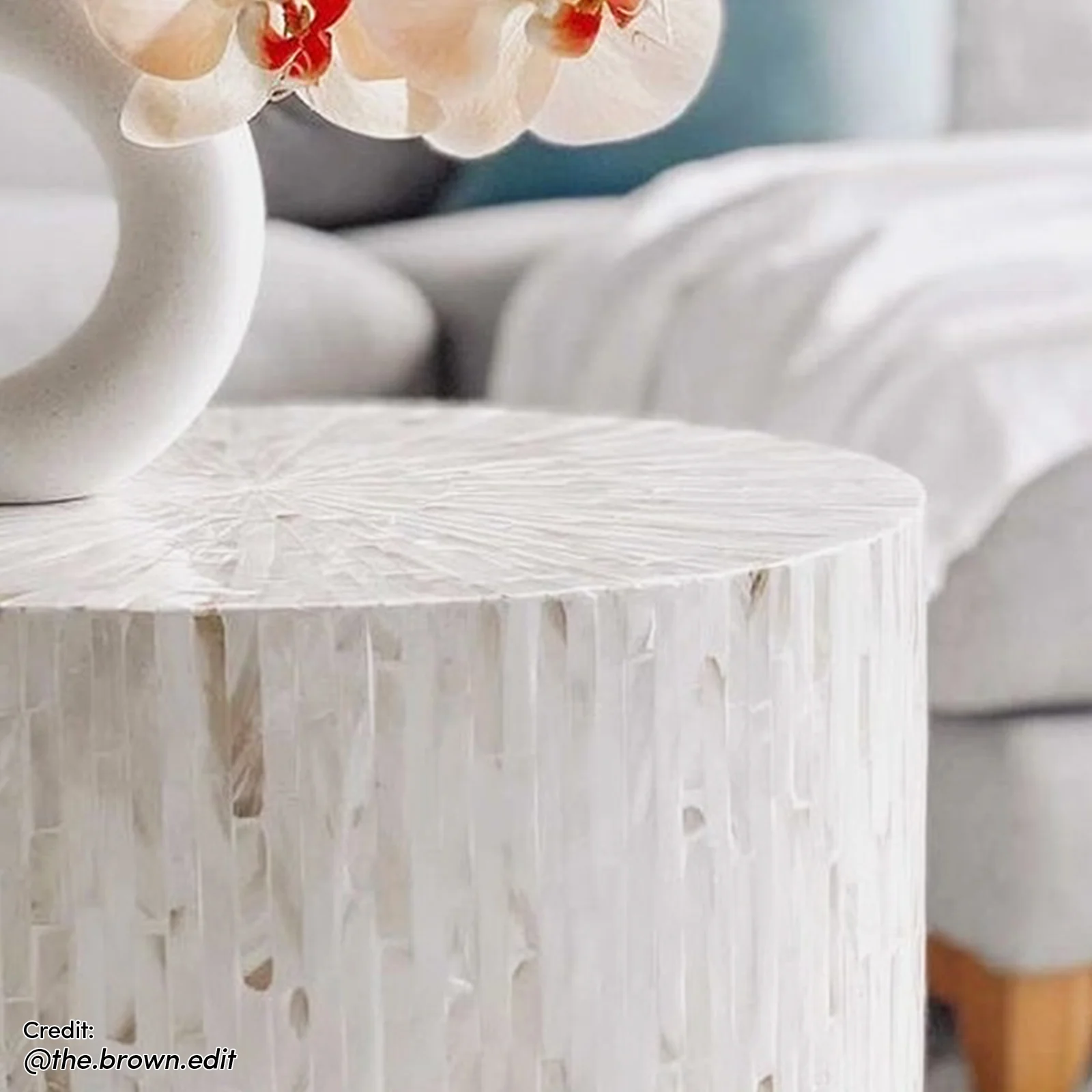 Chris 35cm Mother of Pearl Inlay Side Table in Cream - Image 8