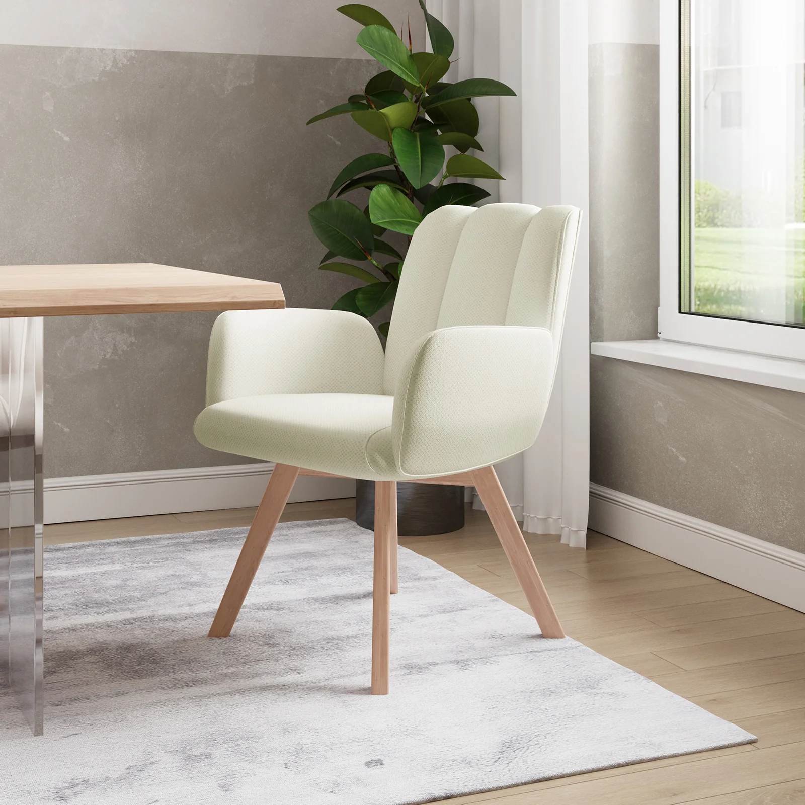 Clara Chenille Swivel Dining Chairs Set of 2 in Off White - Image 2