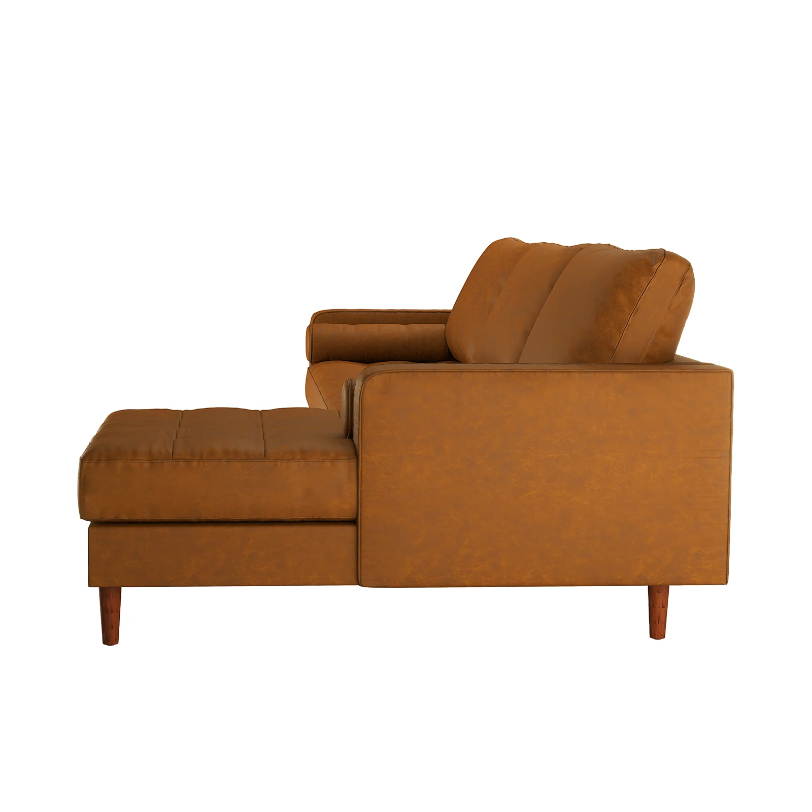 Claude 3 Seater PU Leather Sofa with Chaise in Tan Brown - Image 5