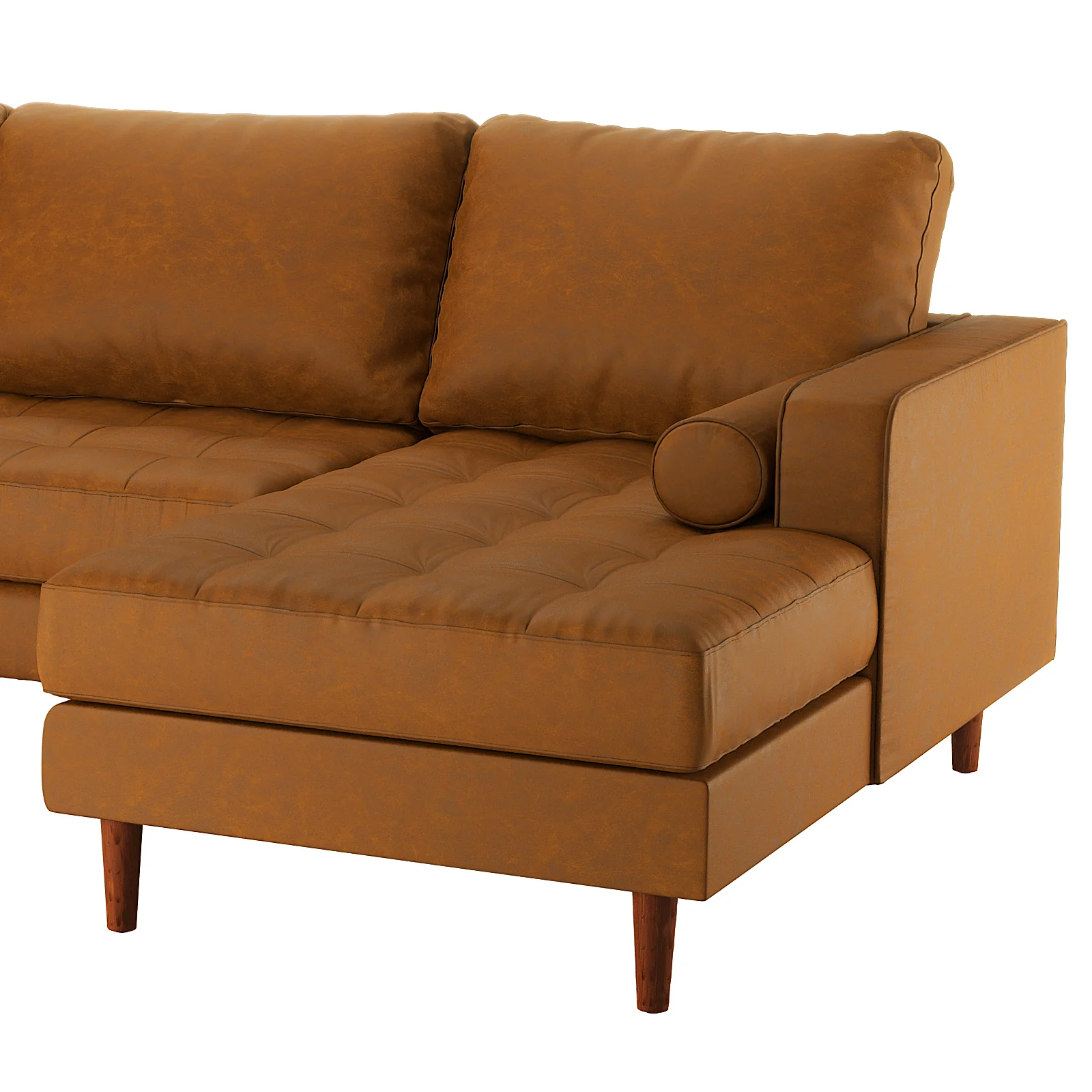 Claude 3 Seater PU Leather Sofa with Chaise in Tan Brown - Image 6