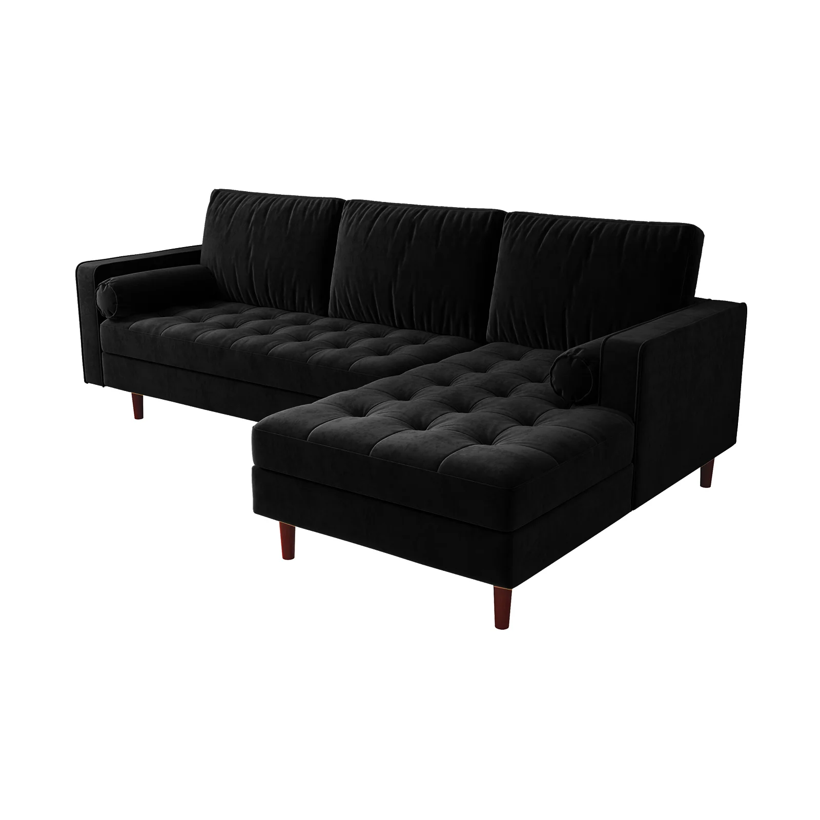 Claude 3-Seater Velvet Sofa with Chaise in Black - Image 5