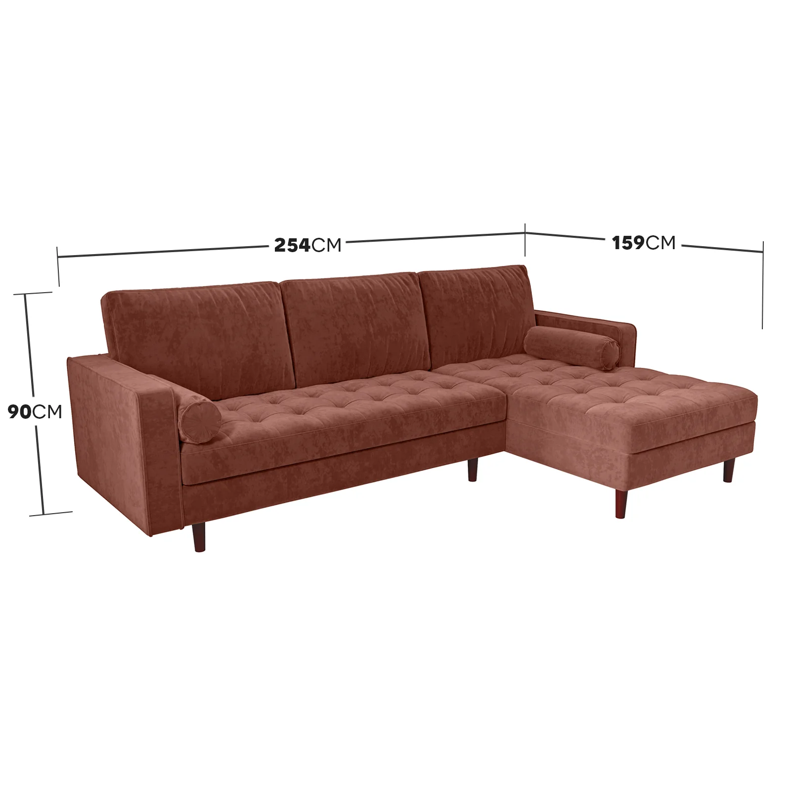 Claude 3-Seater Velvet Sofa with Chaise in Blush - Image 9