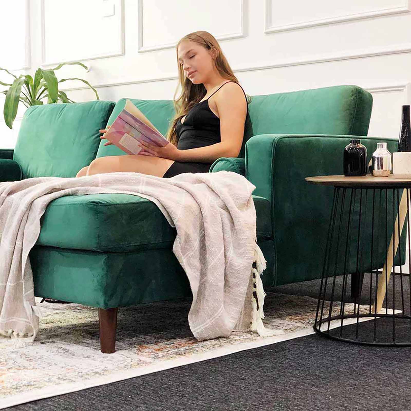 Claude 3-Seater Velvet Sofa with Chaise in Forest Green - Image 4