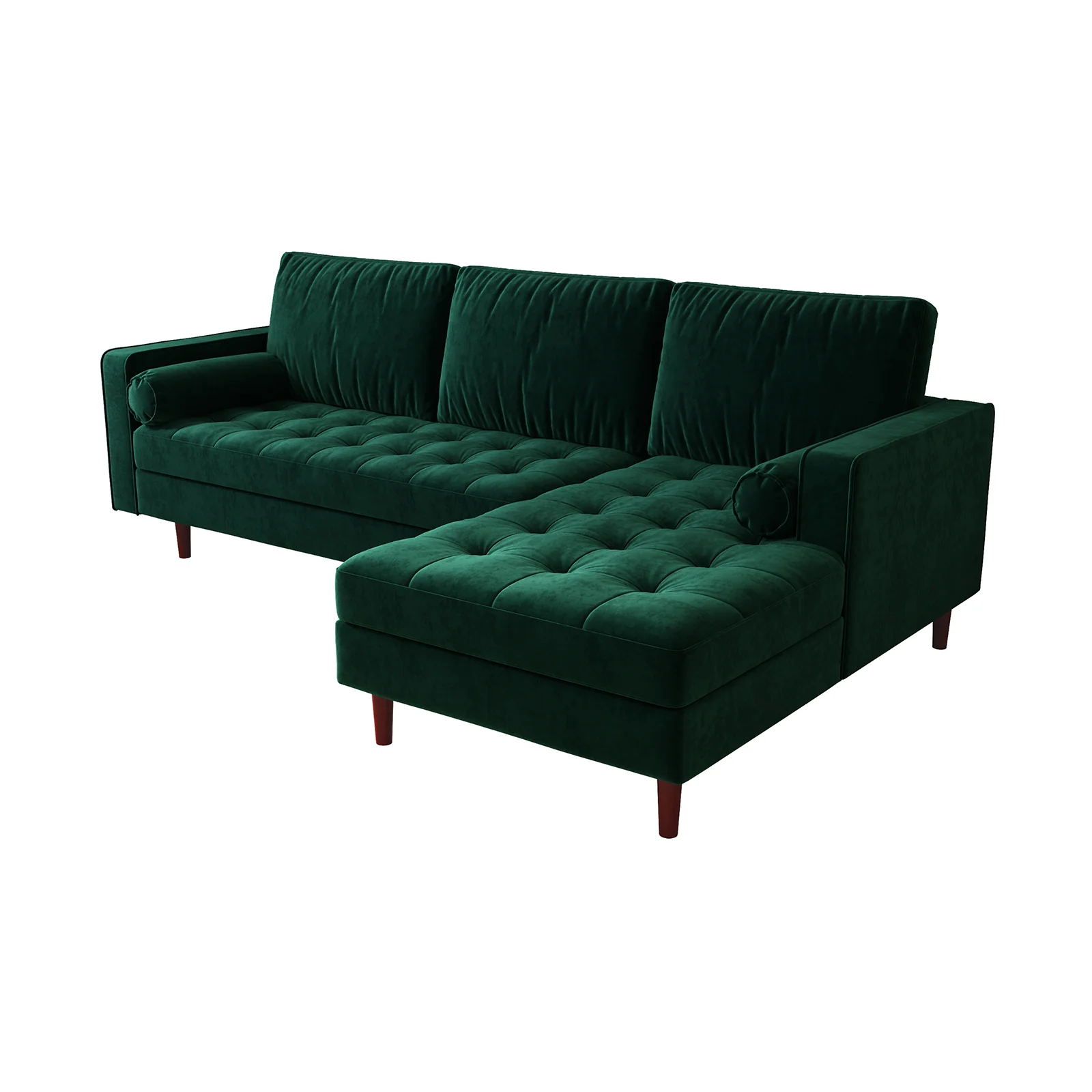 Claude 3-Seater Velvet Sofa with Chaise in Forest Green - Image 6