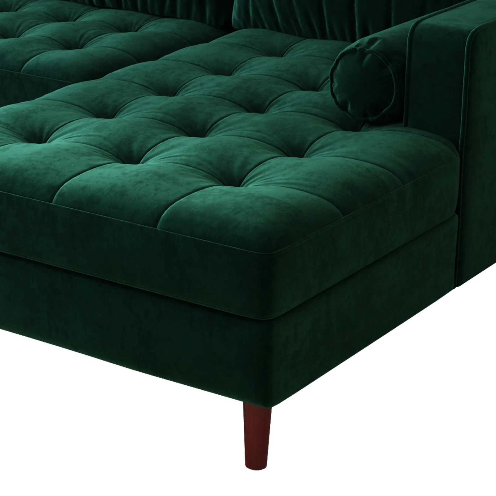 Claude 3-Seater Velvet Sofa with Chaise in Forest Green - Image 9