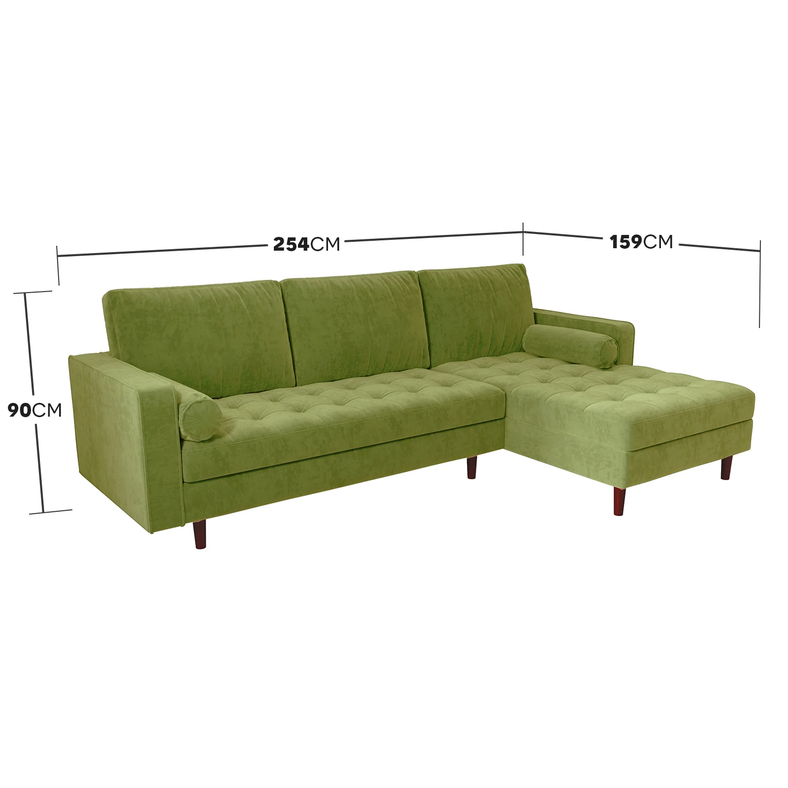 Claude 3-Seater Velvet Sofa with Chaise in Jade Green - Image 8