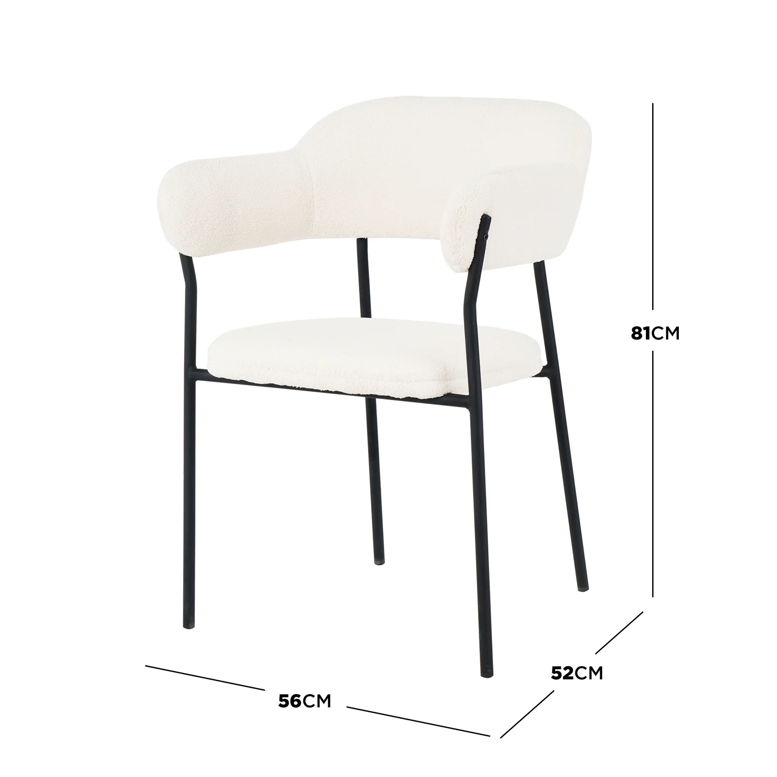 Clavin Boucle Dining Chair Set of 2 in Cream White - Image 3
