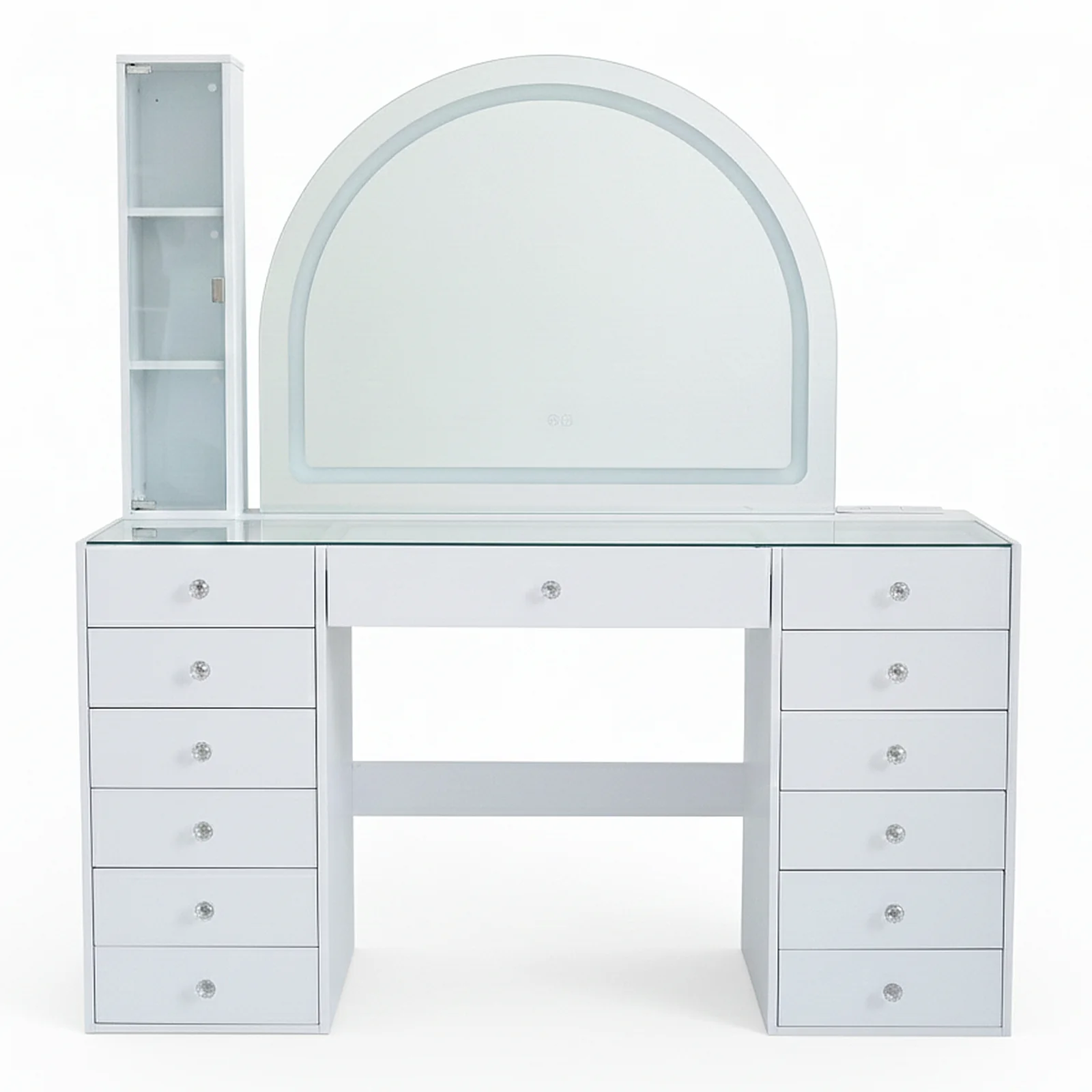 Cleo Makeup Vanity Table with Arched LED Mirror in White - Image 11