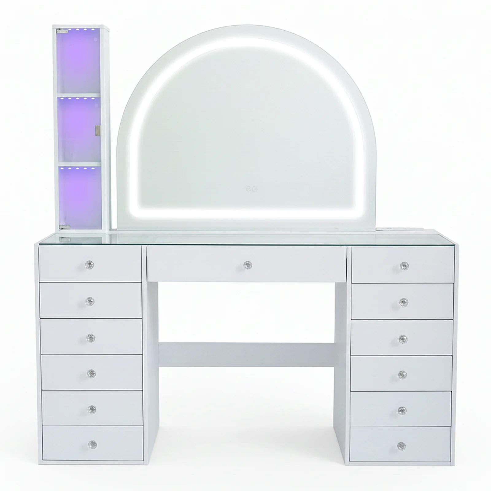 Cleo Makeup Vanity Table with Arched LED Mirror in White - Image 12