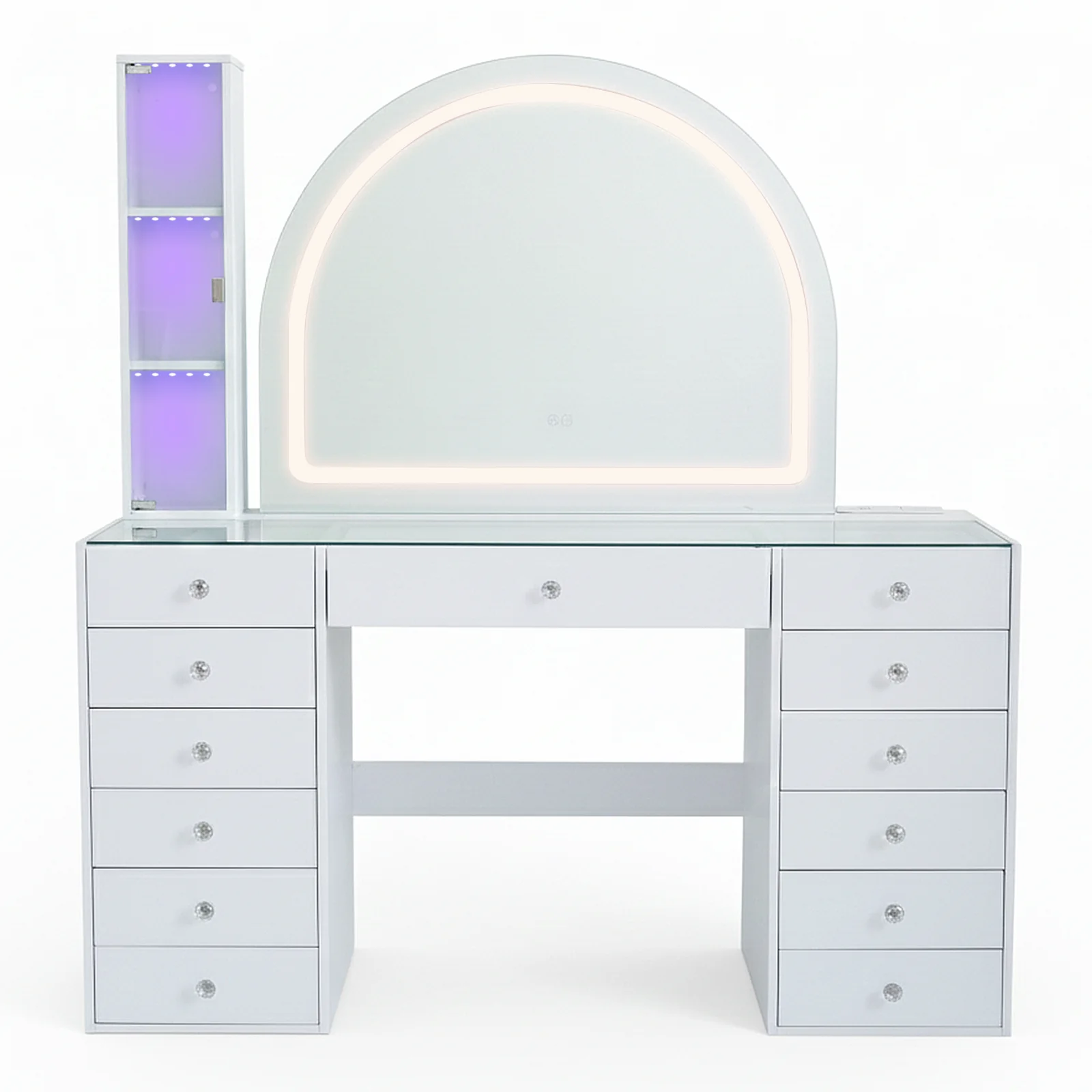 Cleo Makeup Vanity Table with Arched LED Mirror in White - Image 13