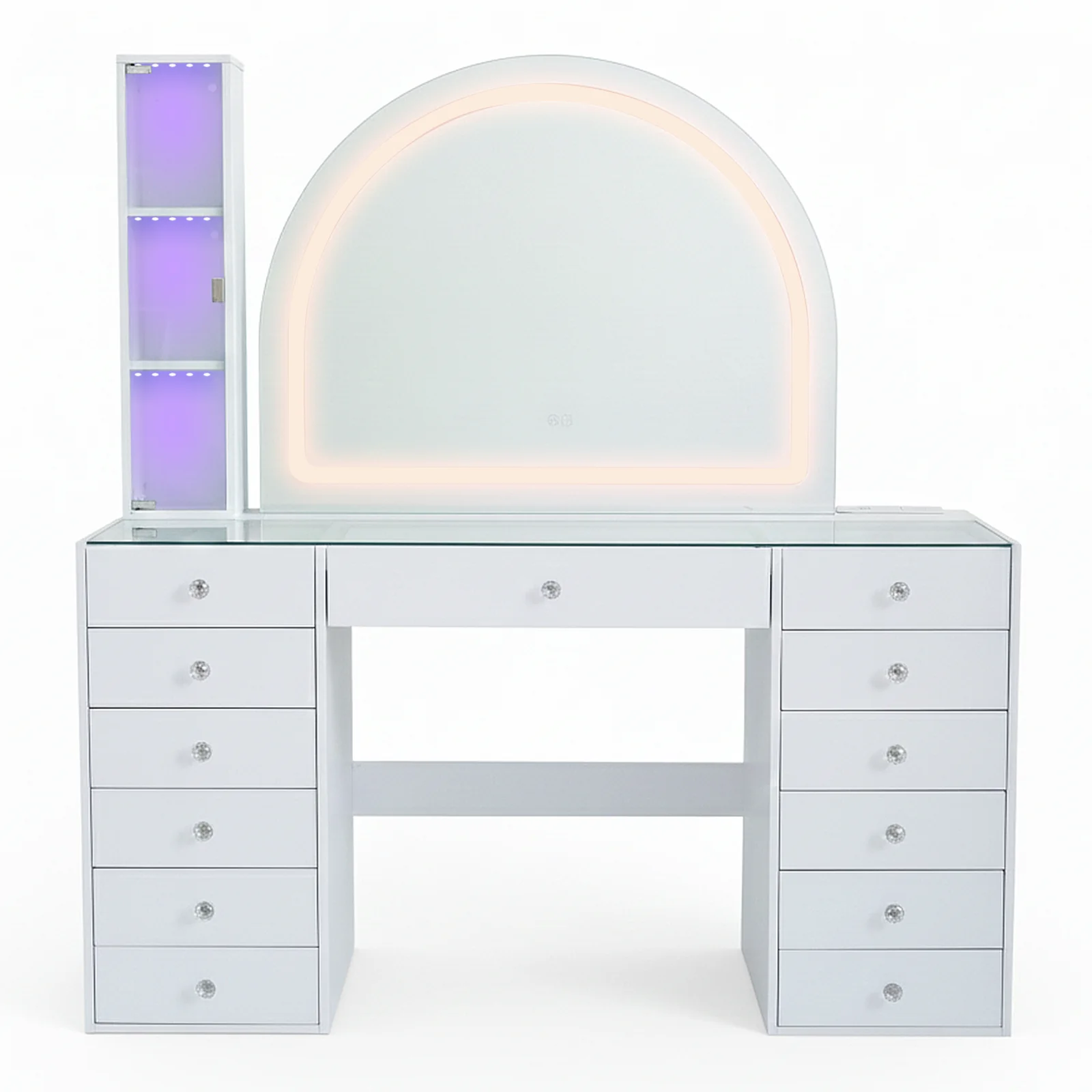 Cleo Makeup Vanity Table with Arched LED Mirror in White - Image 14
