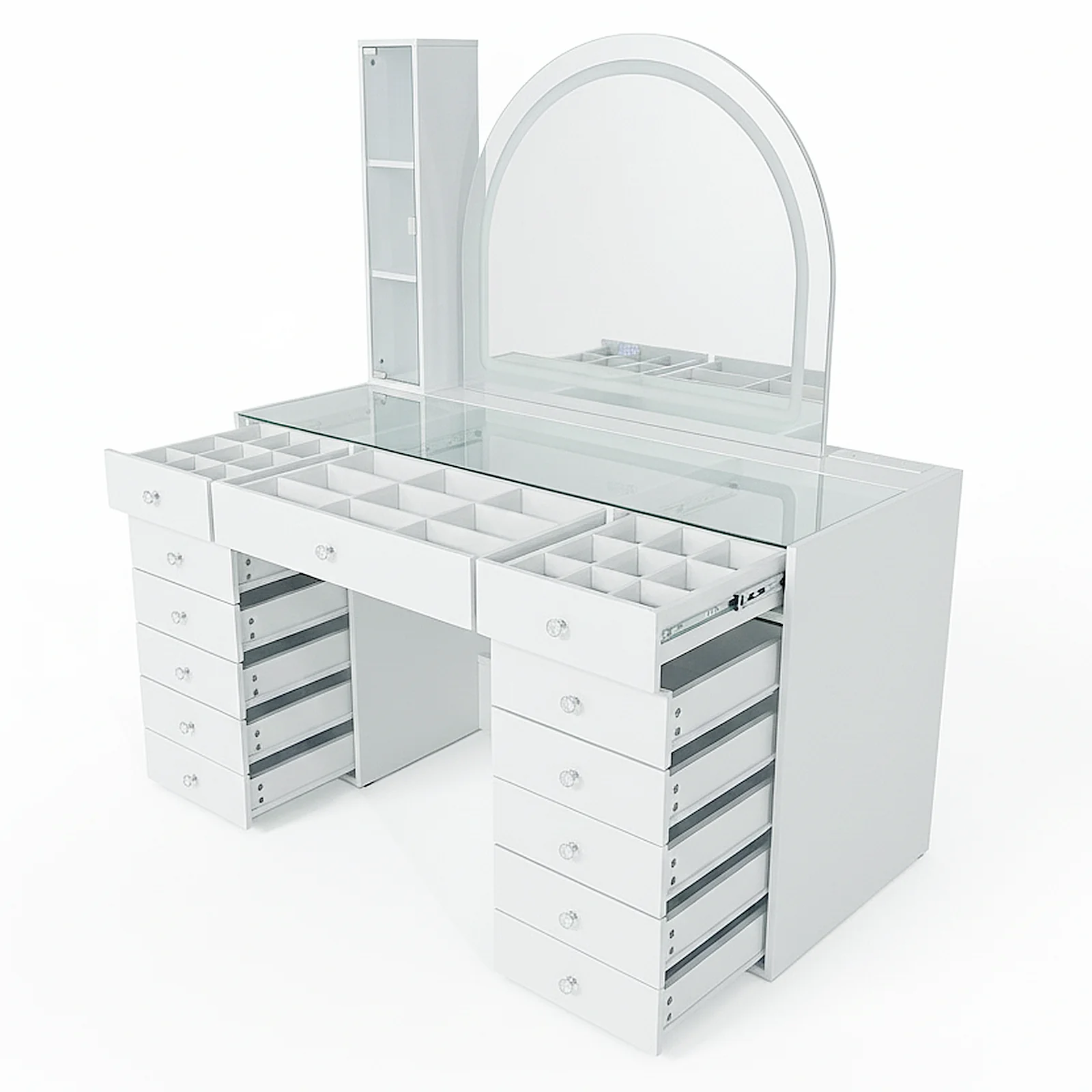 Cleo Makeup Vanity Table with Arched LED Mirror in White - Image 16