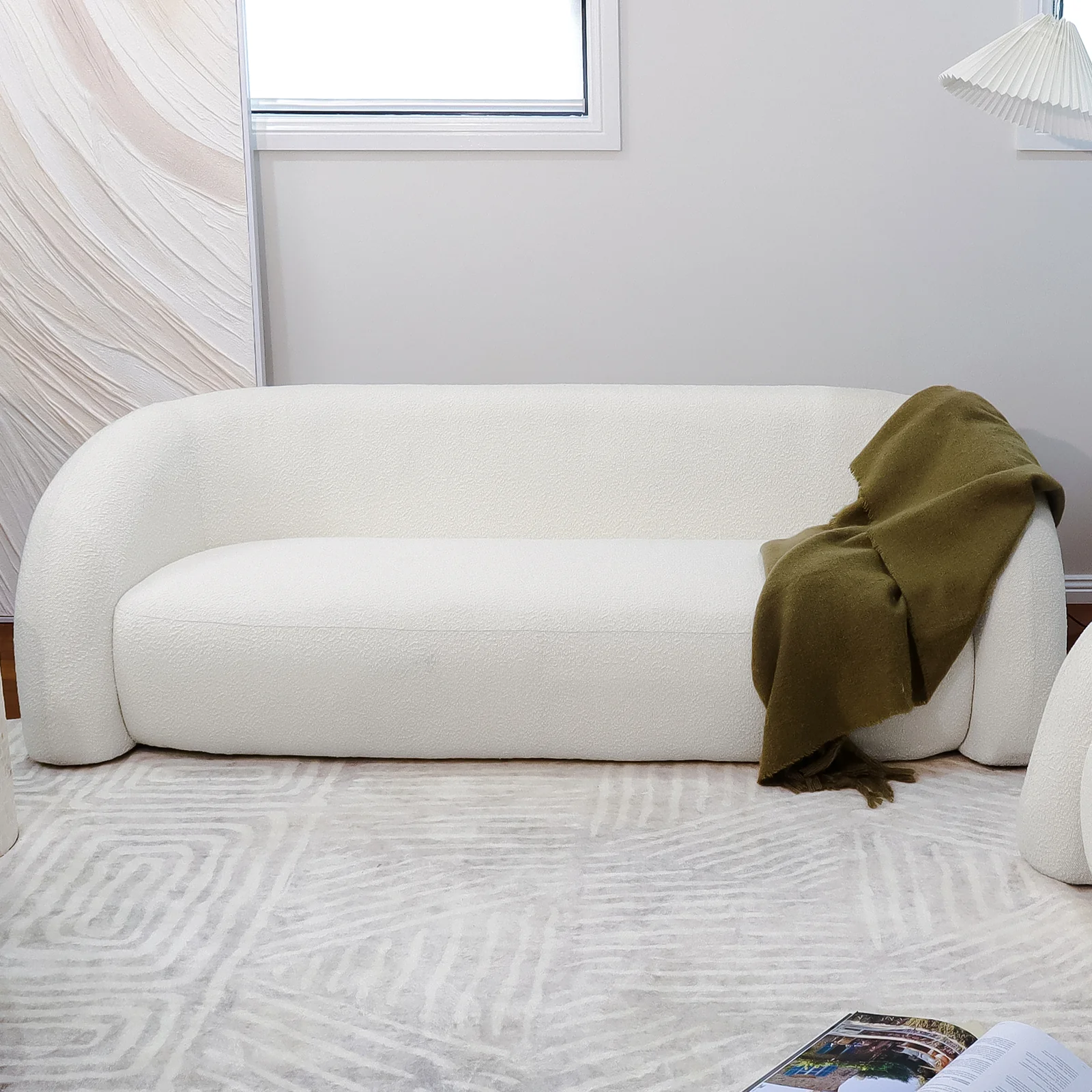 Clioz 3 Seater Curved Boucle Sofa in Eggshell White - Image 2