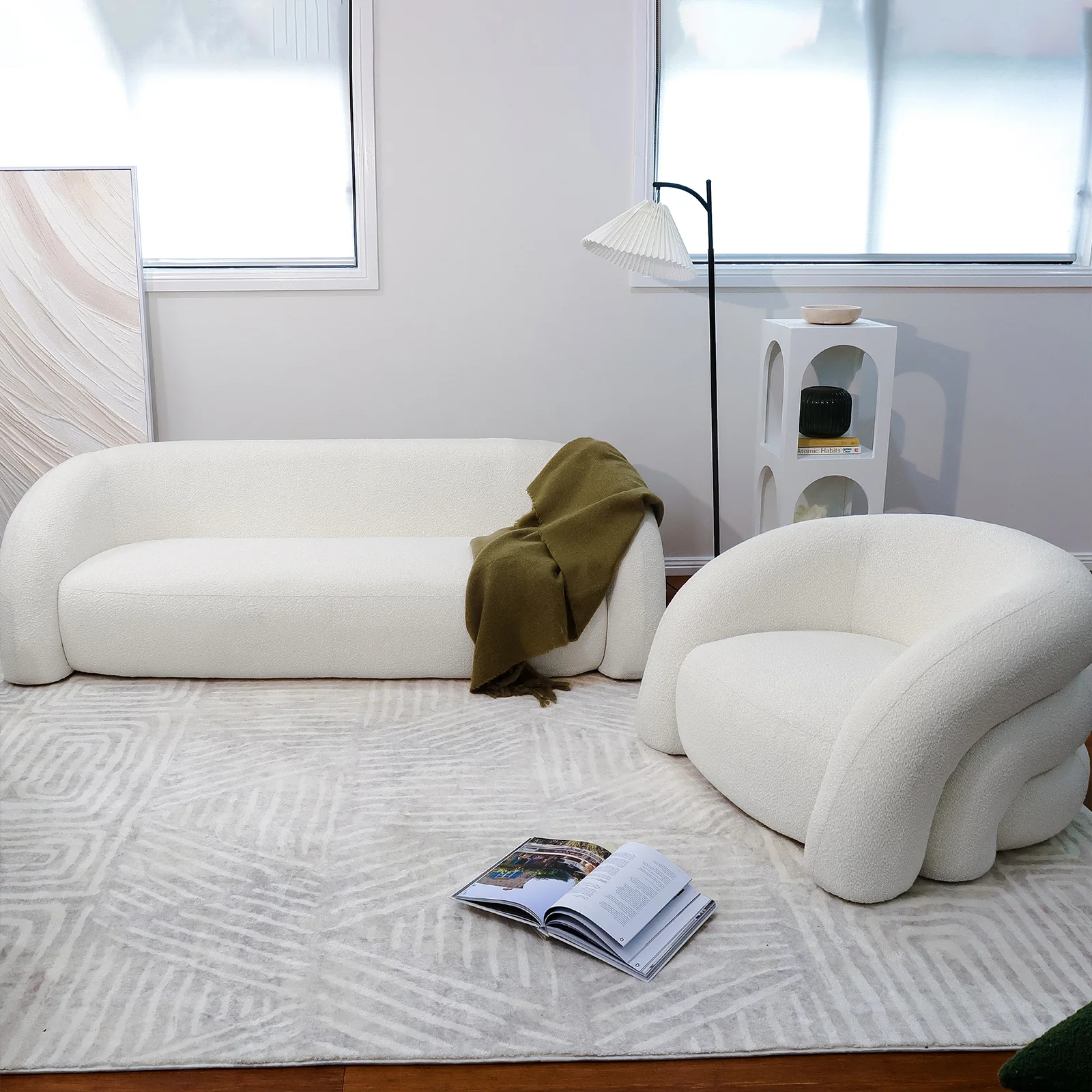 Clioz 4-Seater Curved Boucle Lounge in Eggshell White - Image 5