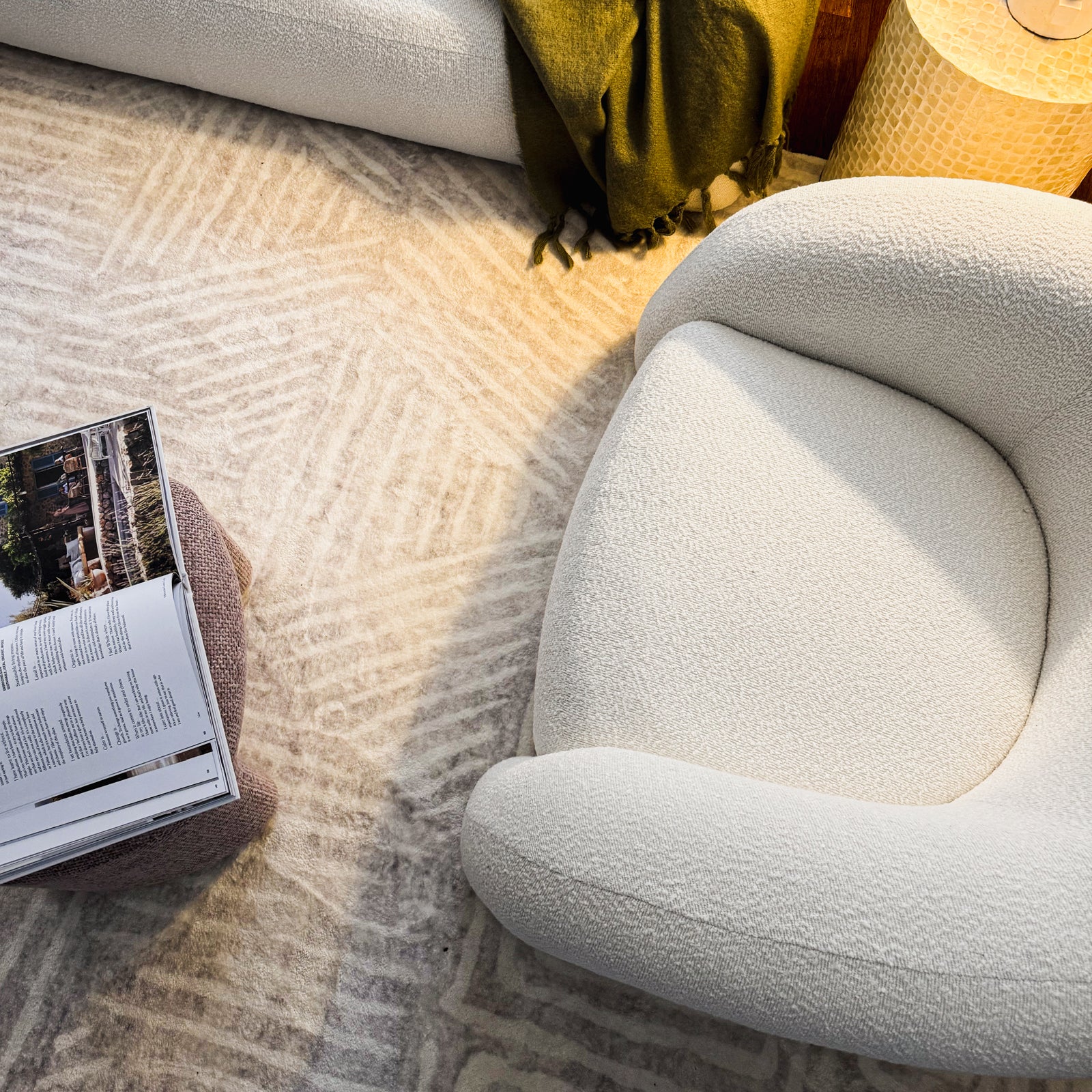 Clioz Curved Boucle Accent Chair in Eggshell White - Image 7