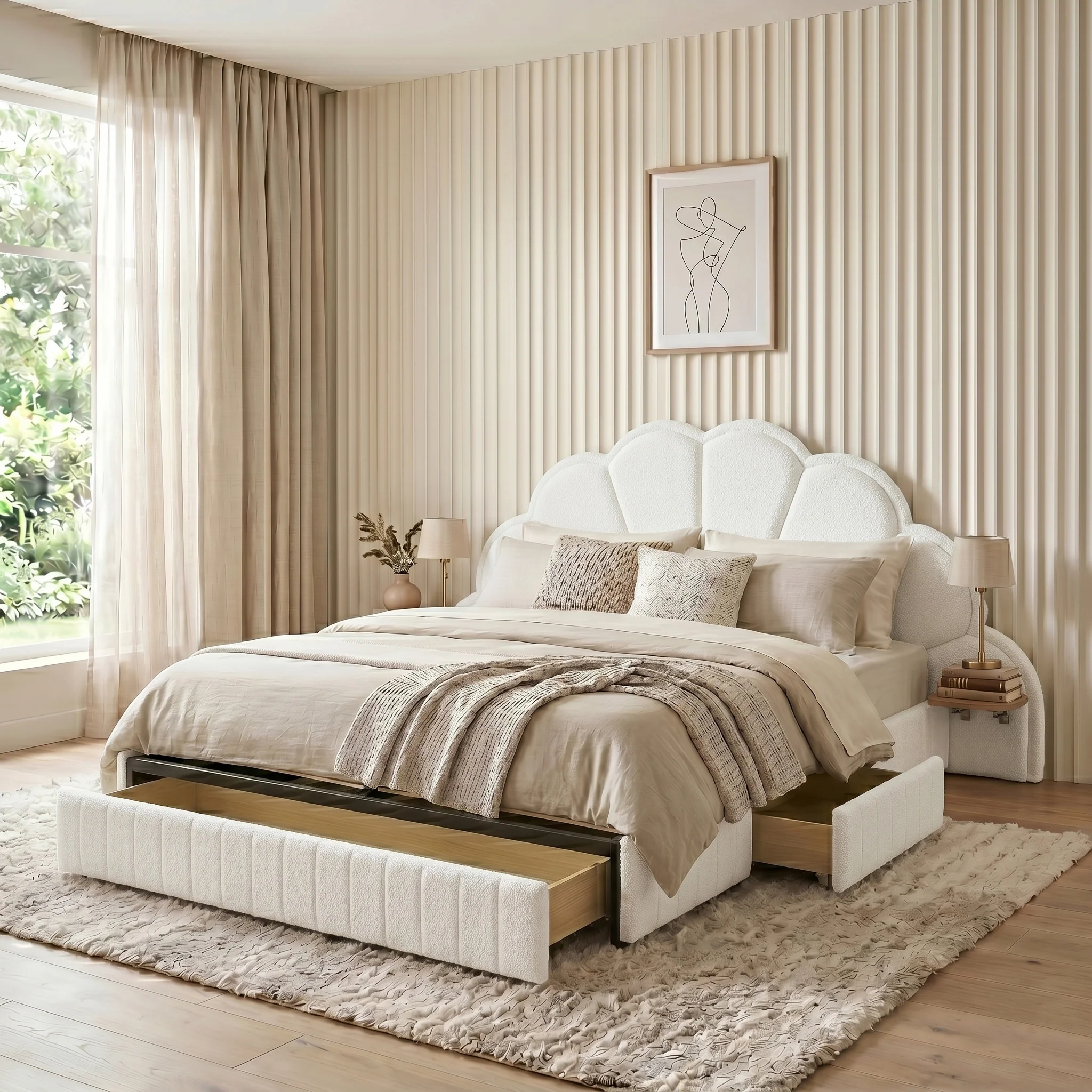 Clove King Storage Bed Base Set in Cream White - Image 5