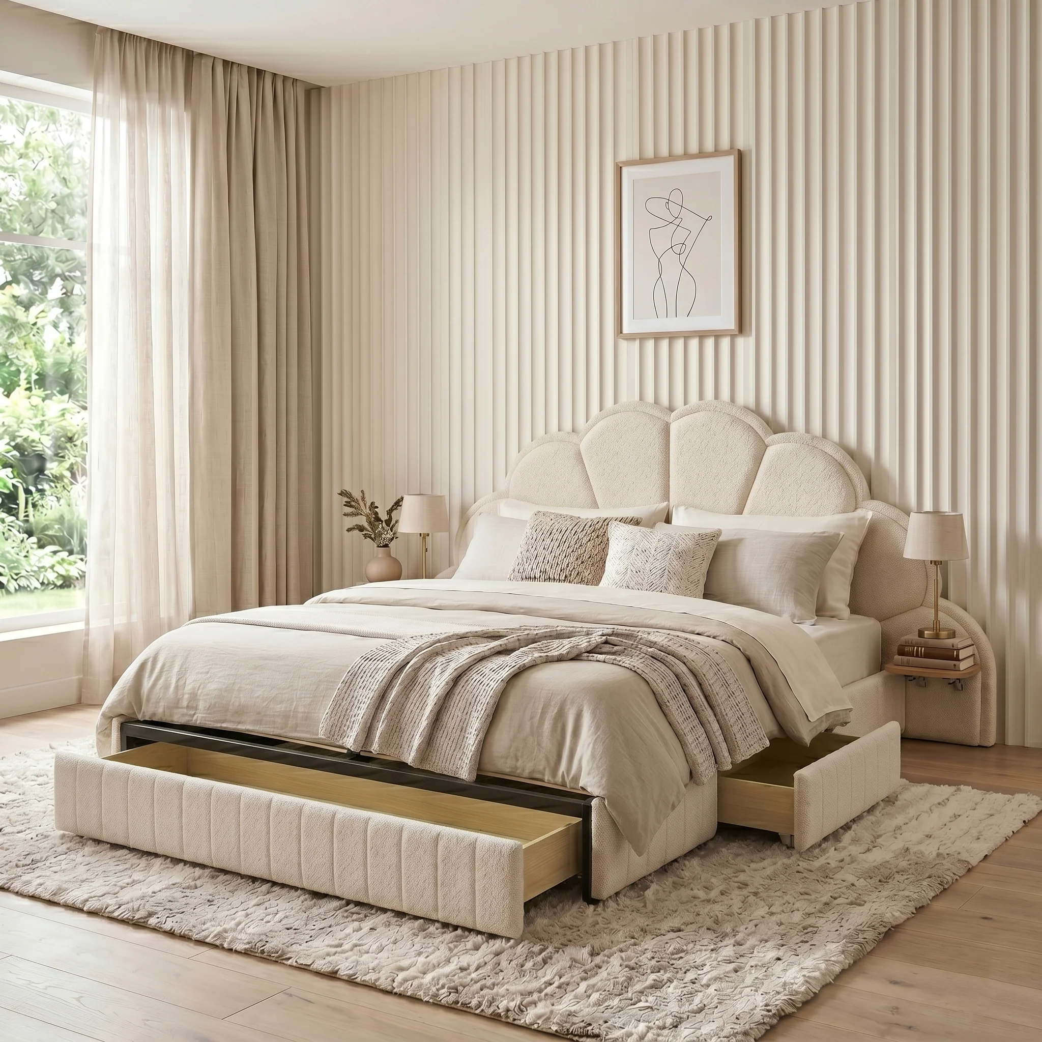 Clove King Storage Bed Base Set in Warm Beige - Image 5