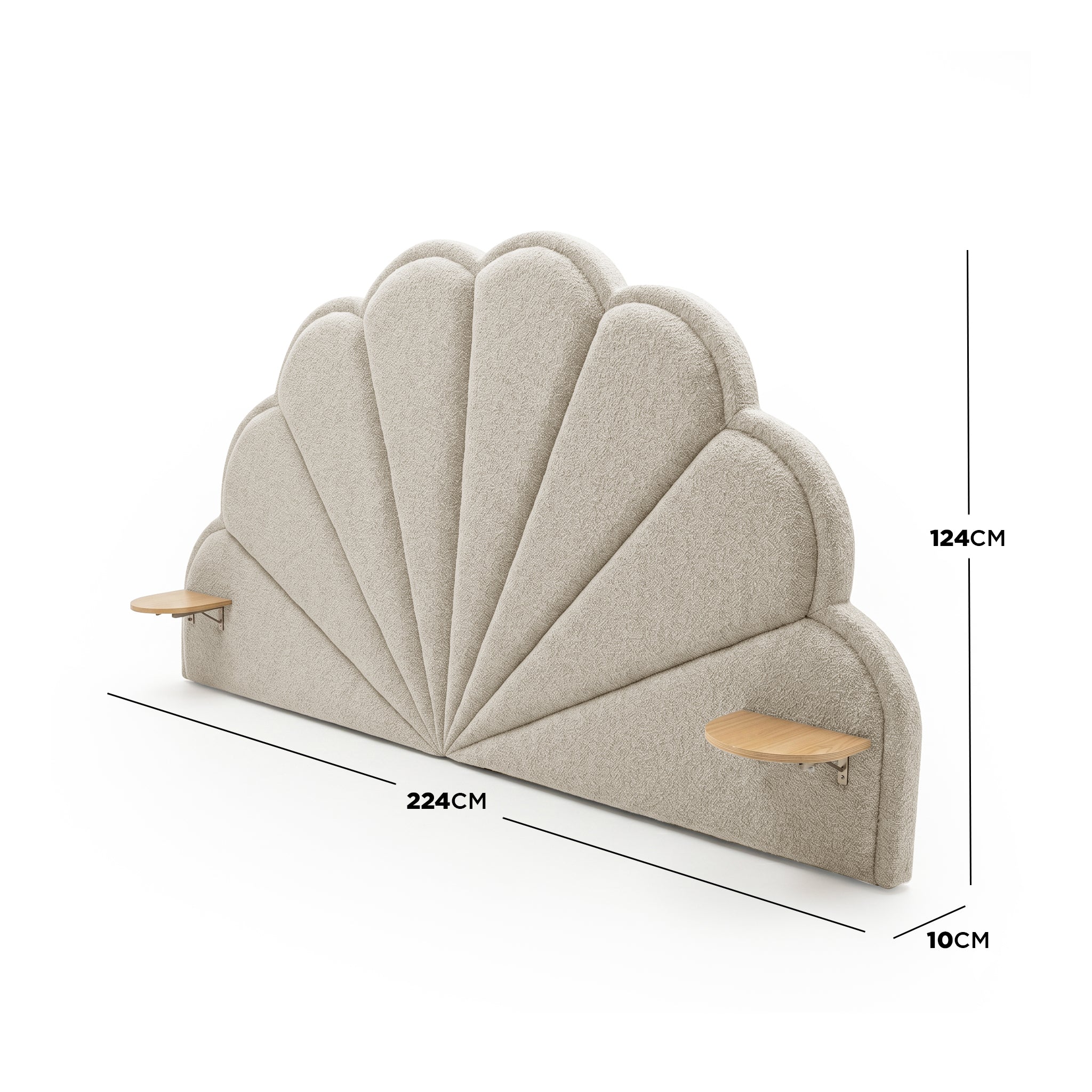Clove Queen Scallop-Fan Headboard in Warm Beige Boucle - Image 3
