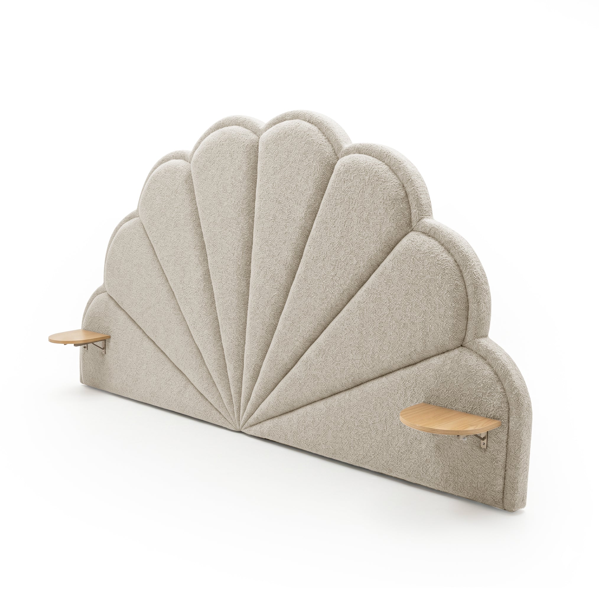 Clove Queen Scallop-Fan Headboard in Warm Beige Boucle - Image 7