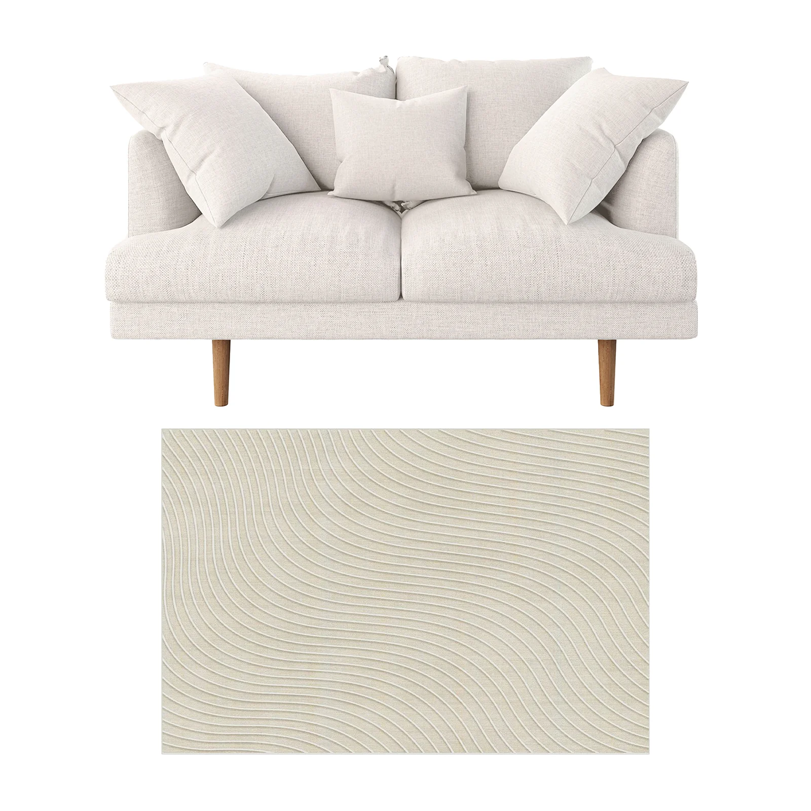 Colton 2 Seater Fabric Sofa with Rug - Cream White A