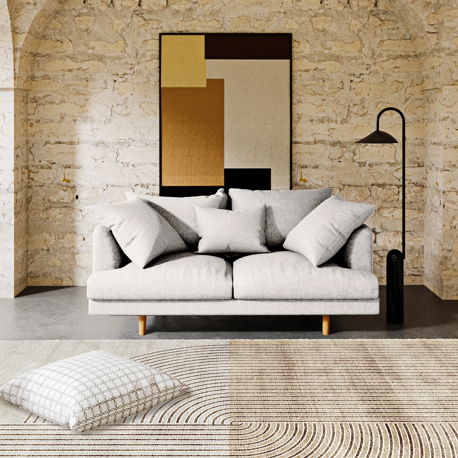 Colton 2 Seater Fabric Sofa with Rug - Cream White B - Image 2
