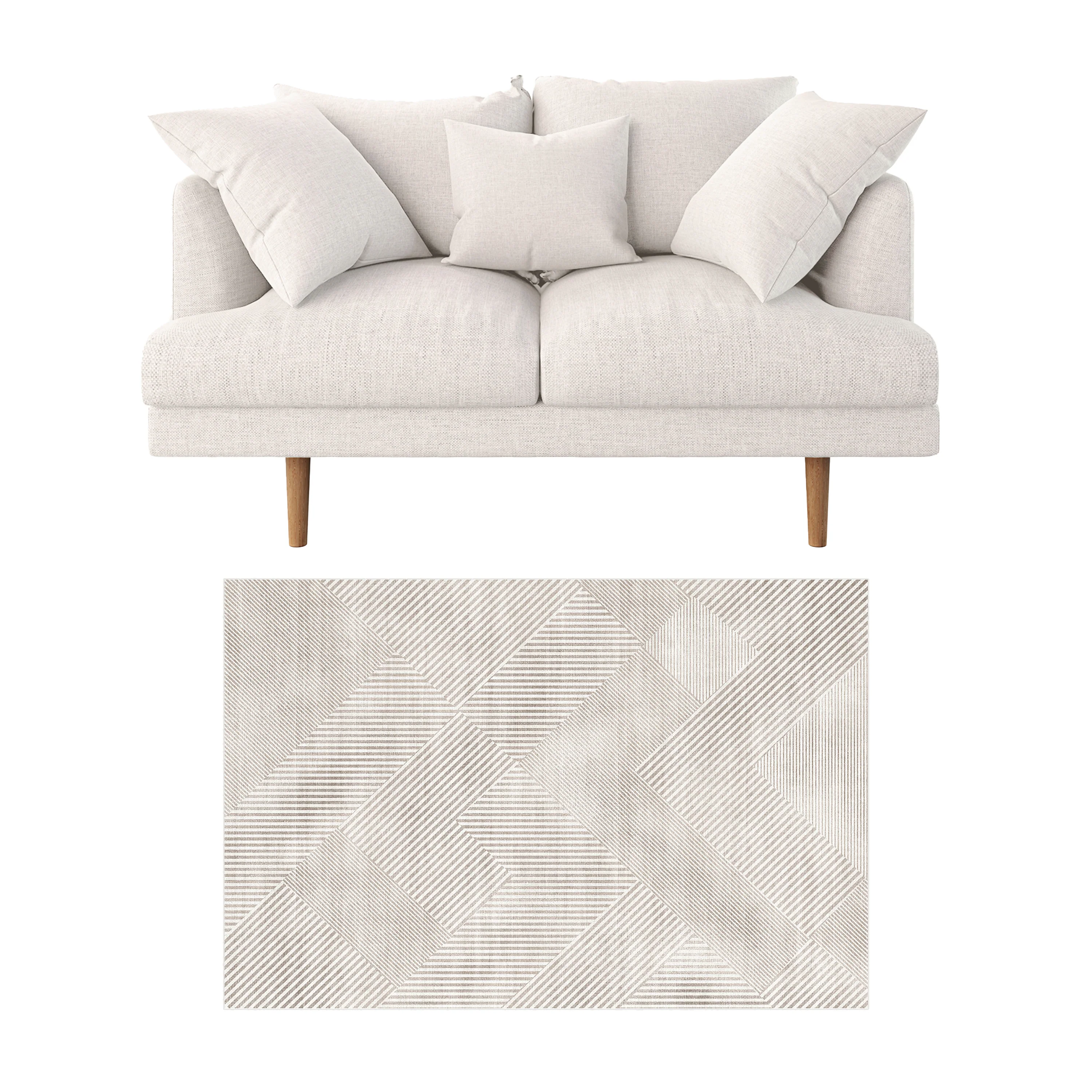 Colton 2 Seater Fabric Sofa with Rug - Cream White C