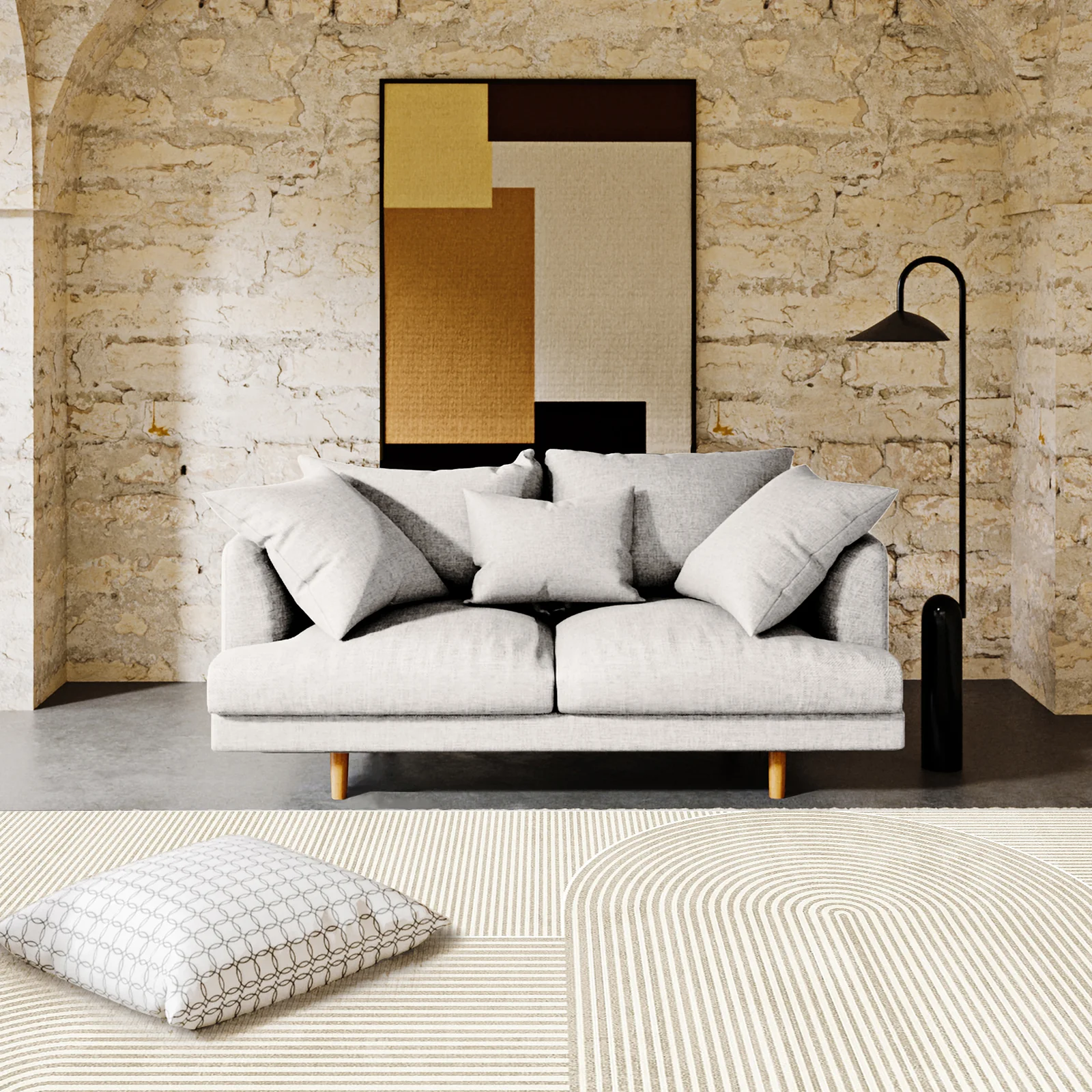 Colton 2 Seater Sofa with Rug in Cream White Fabric - Image 2