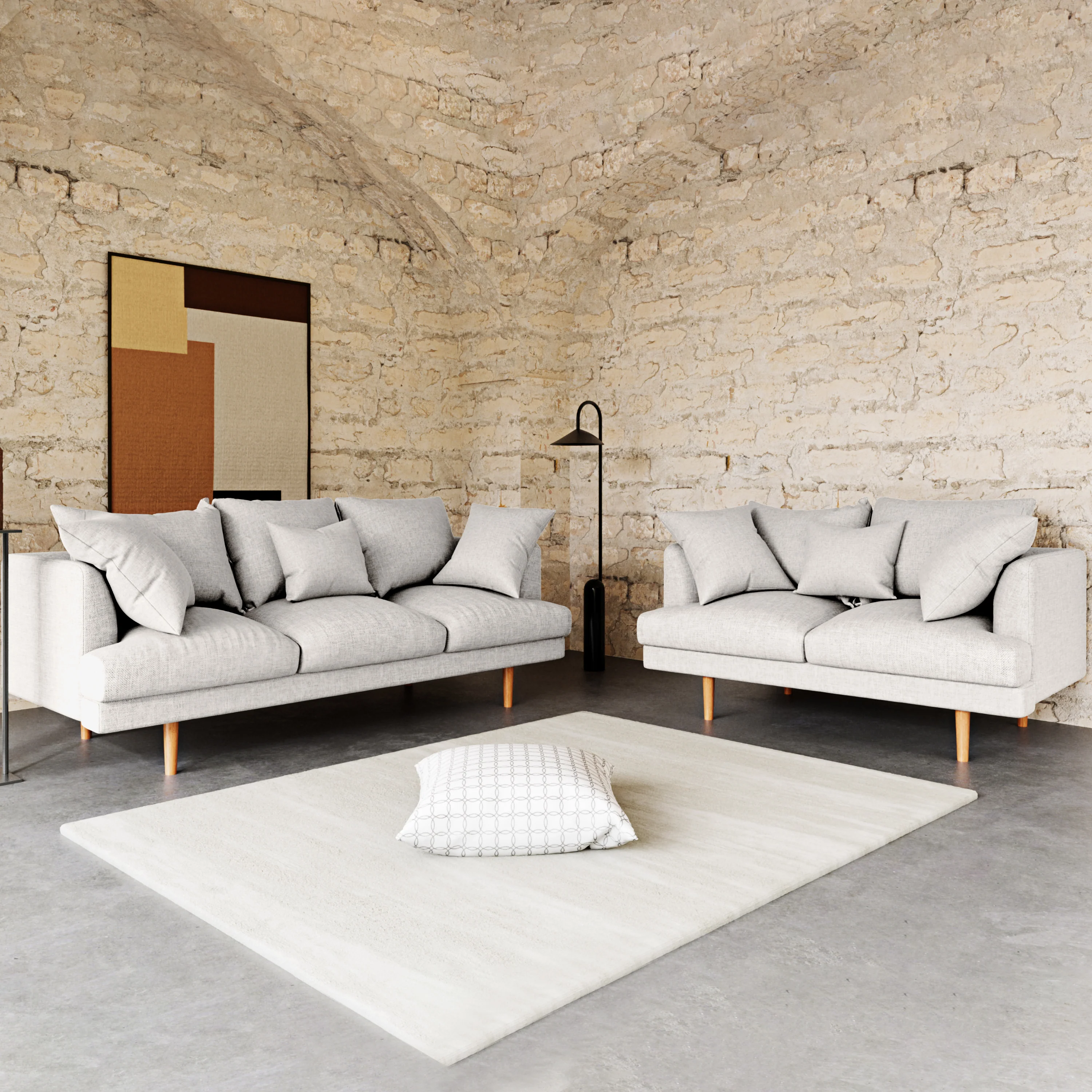 Colton 5-Seater Fabric Sofa in Cream White - Image 2