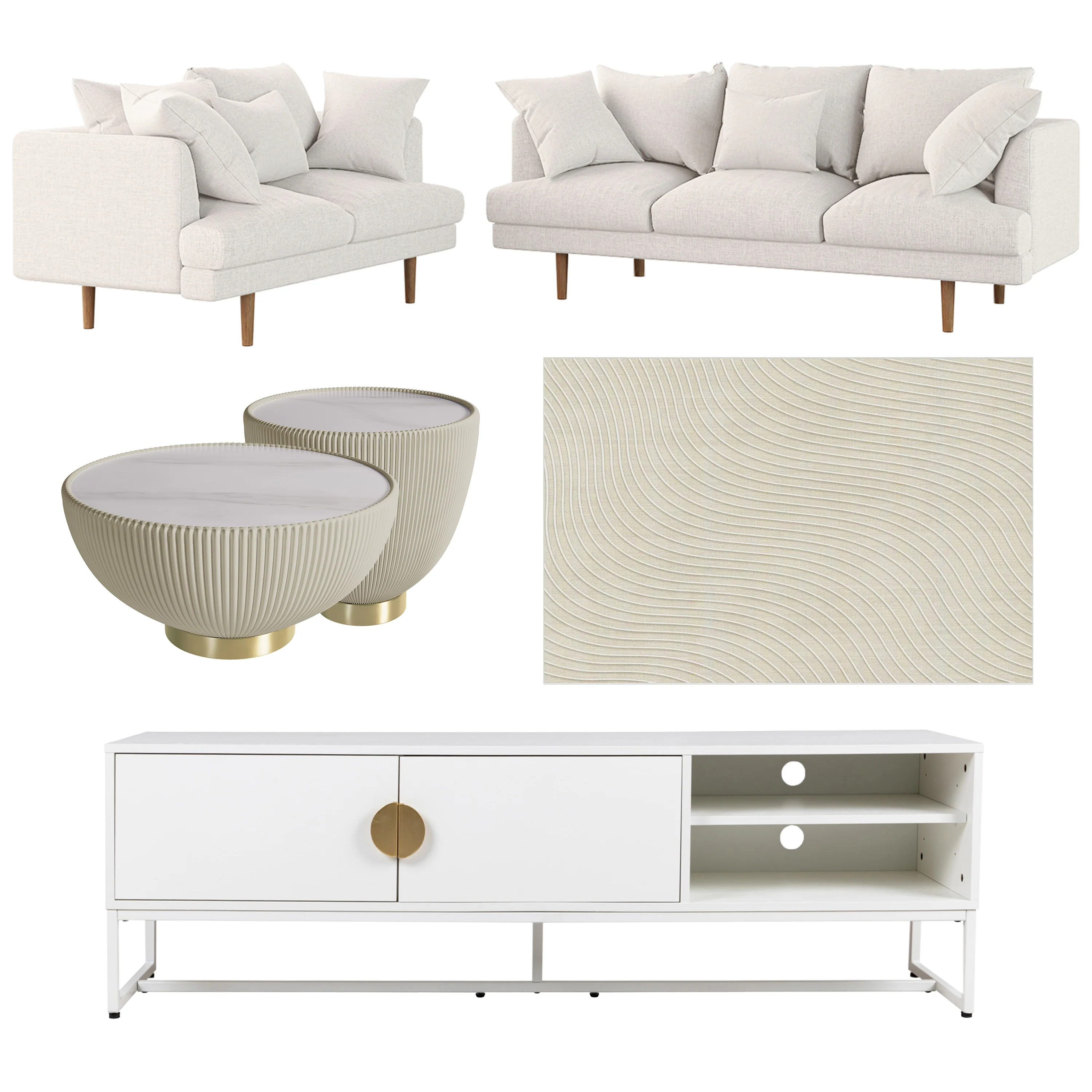 Colton Living Room Package in Cream White