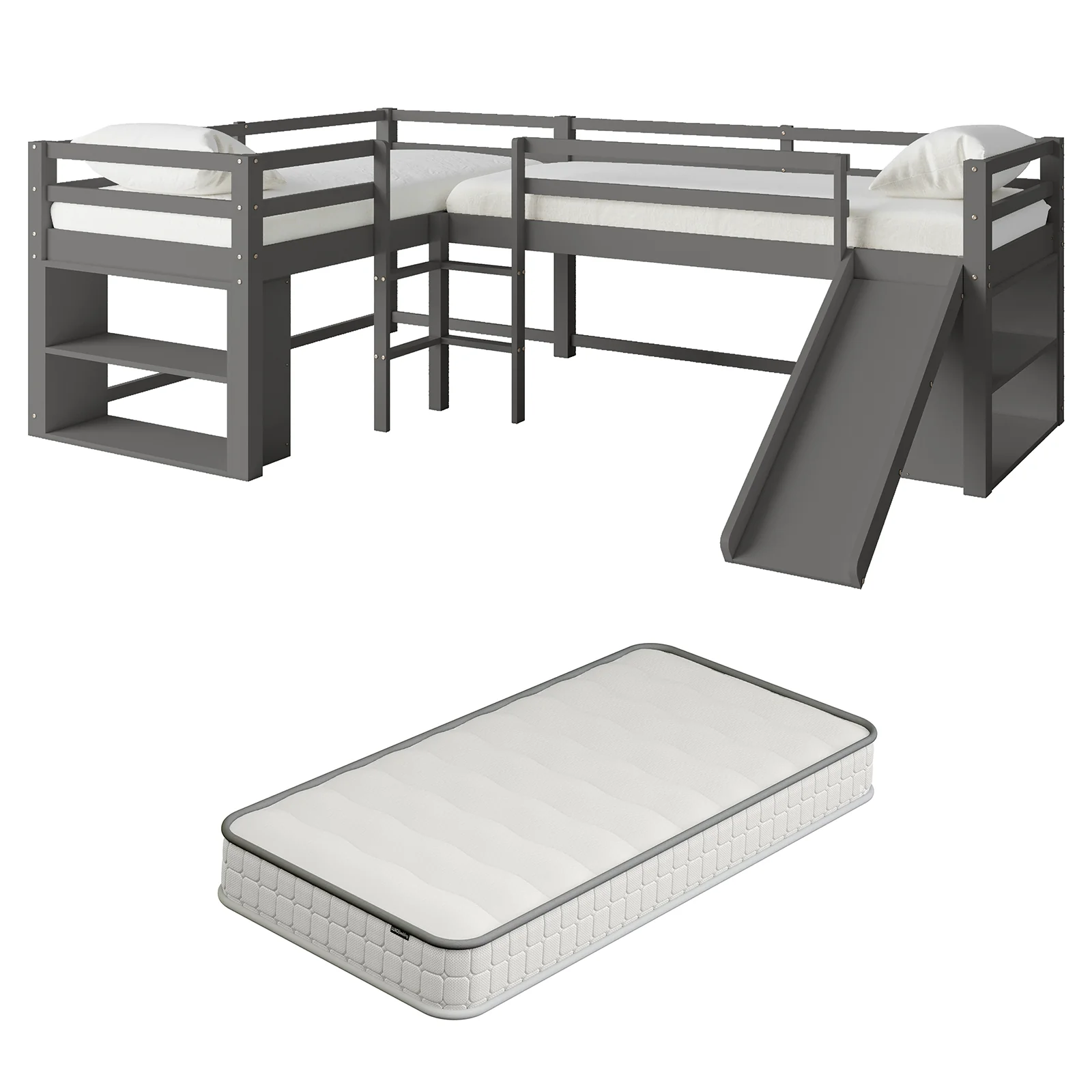 Coreen & Cybele Single Loft Bed & Mattress Package in Grey