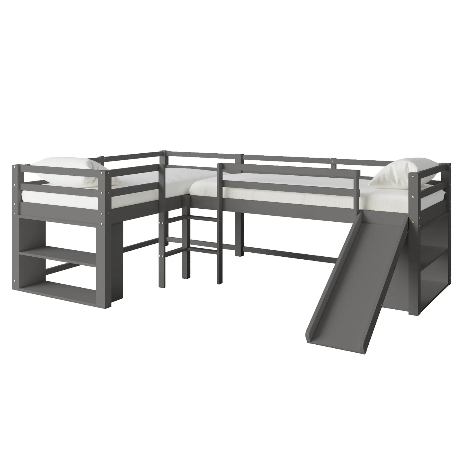 Coreen Single Solid Wood Storage Loft Bed with Slide in Grey