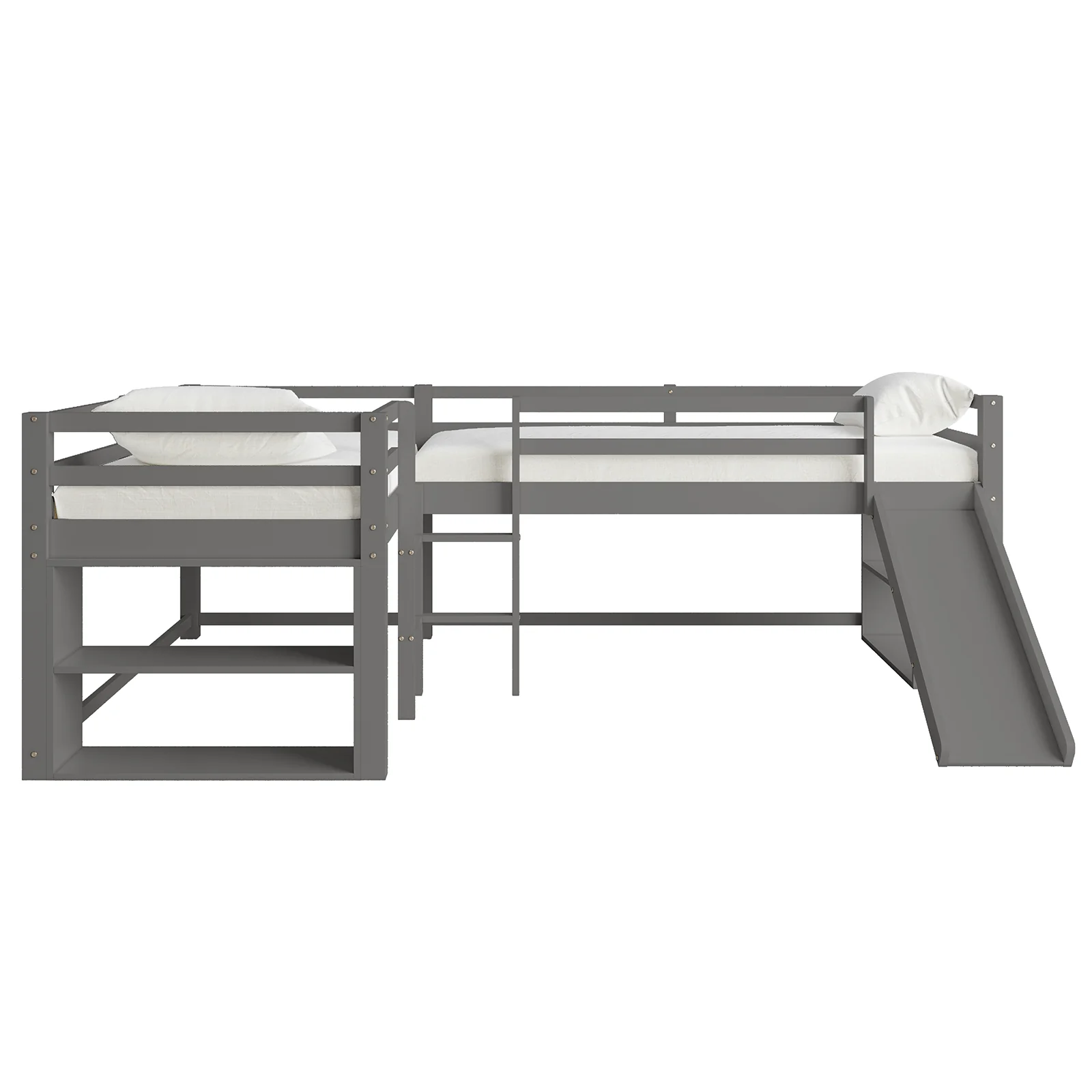 Coreen Single Solid Wood Storage Loft Bed with Slide in Grey - Image 4